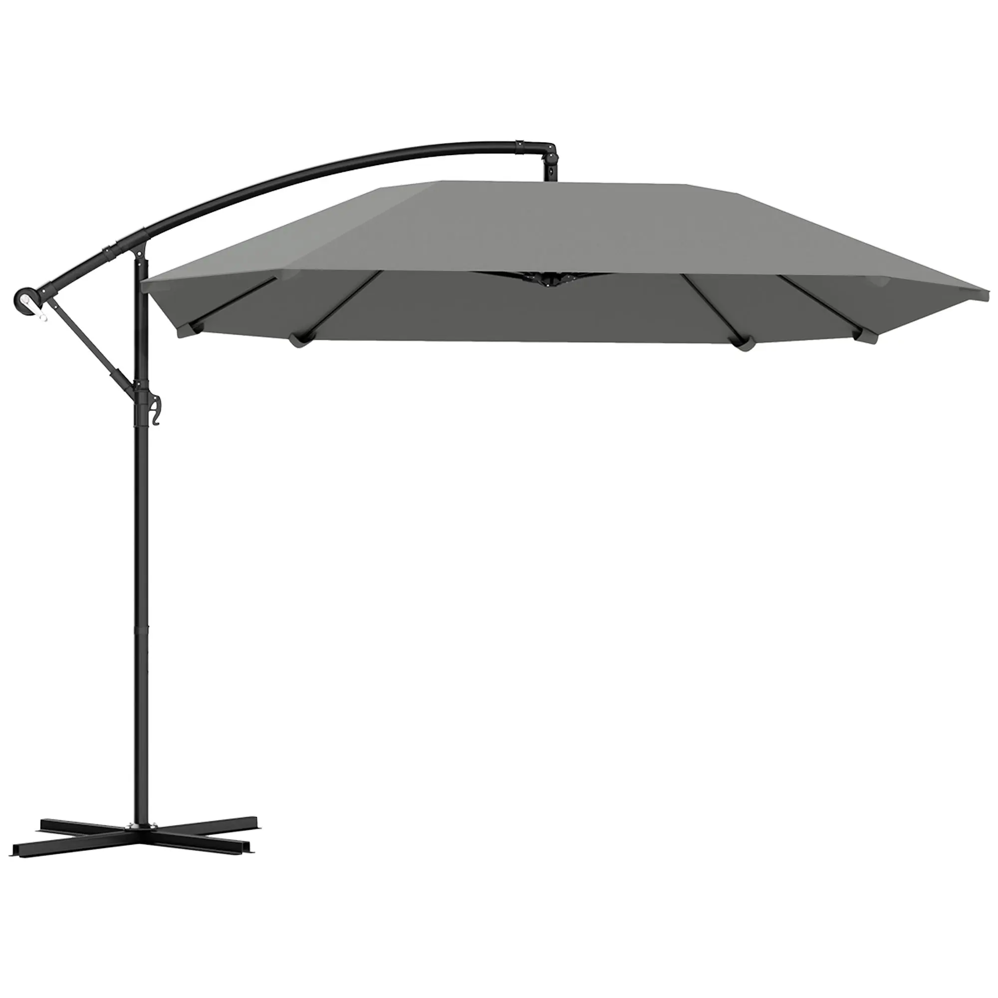 Cantilever Umbrella Aluminum ? 260 cm Sunshade, waterproof crank umbrella with stand, crank, windproof, tiltable market umbrella, tiltable garden umbrella sun protection for balcony garden terrace dark gray