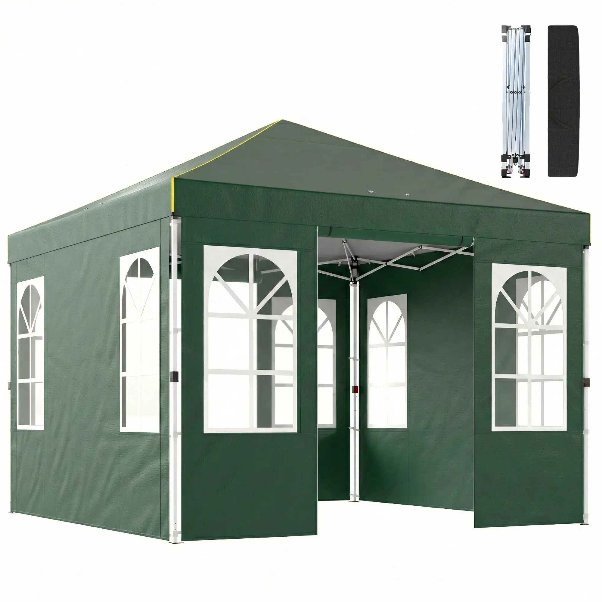 3 x 3 m (10x10 ft) Pop-Up Canopy with 4 Removable Sidewalls, UPF50+, Central Lock, Adjustable Height, Carry Bag — Green