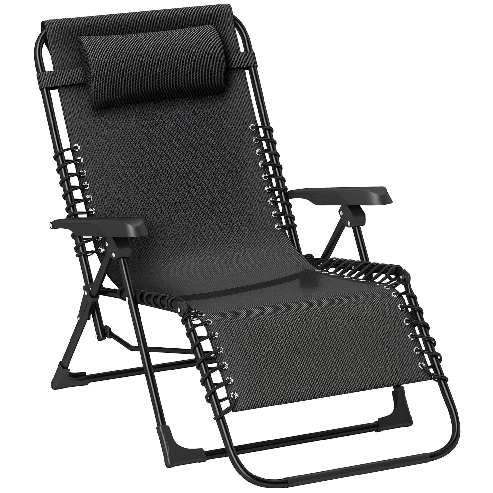 Folding Sun Bed Garden Bed with Headrest, Recliner with 5-Position Adjustable Backrest, Weatherproof Camping Bed, Garden Chair up to 120 kg Capacity, for Garden Outdoor Beach, Black