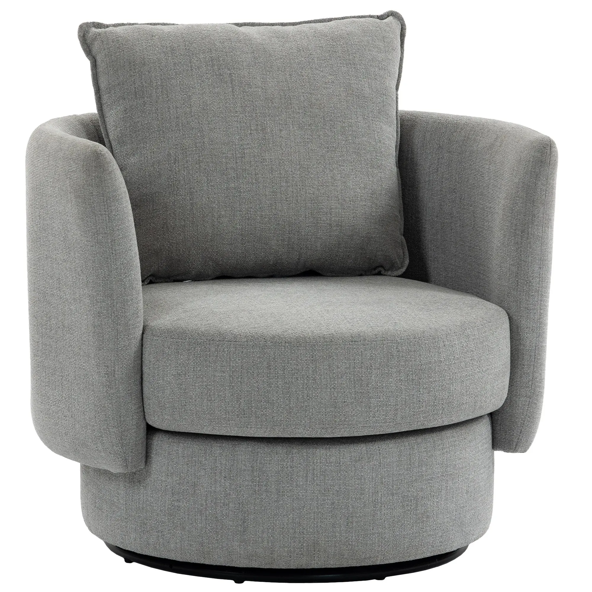 360° Swivel Lounge Chair with Cushion, Linen-Look Accent Armchair for Bedroom & Living Room, Light Gray