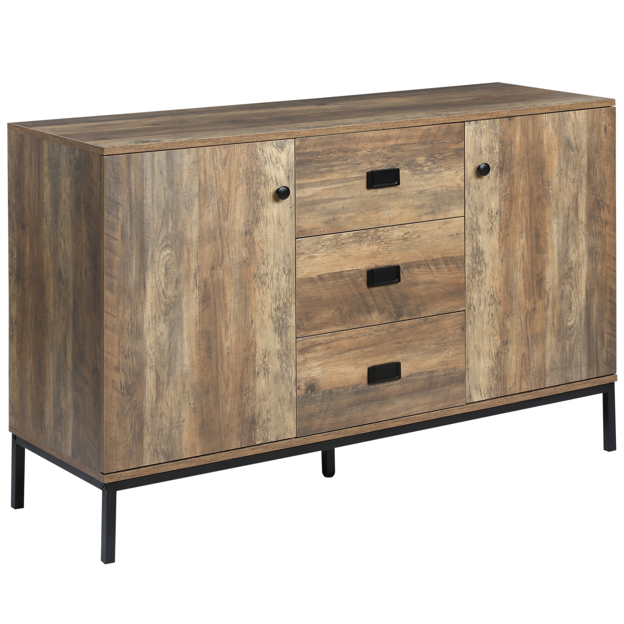 HOMCOM Konyhai Buffet Tároló Szekrény 2 Szekrénnyel Állítható Polccal 3 Fiókkal Modern Stílusban - 120 x 39,5 x 77 cm Barna