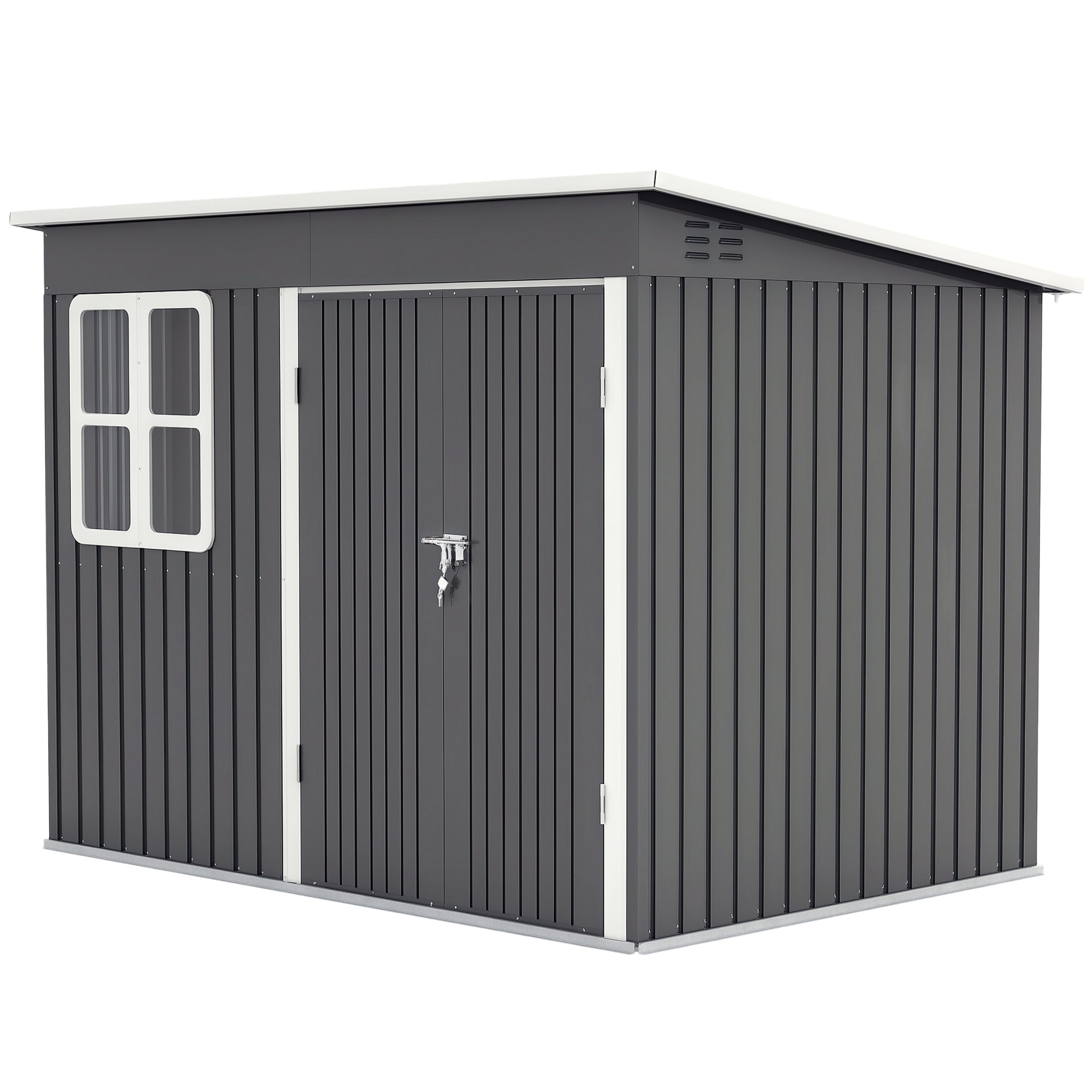 Metal Tool Shed 4.13 m? 260 x 177 x 190 cm Storage Shed with Window Pent Roof Lockable Door Weatherproof Garden House Outdoor Garden Shed Cabinet for Backyard Exterior Dark Gray