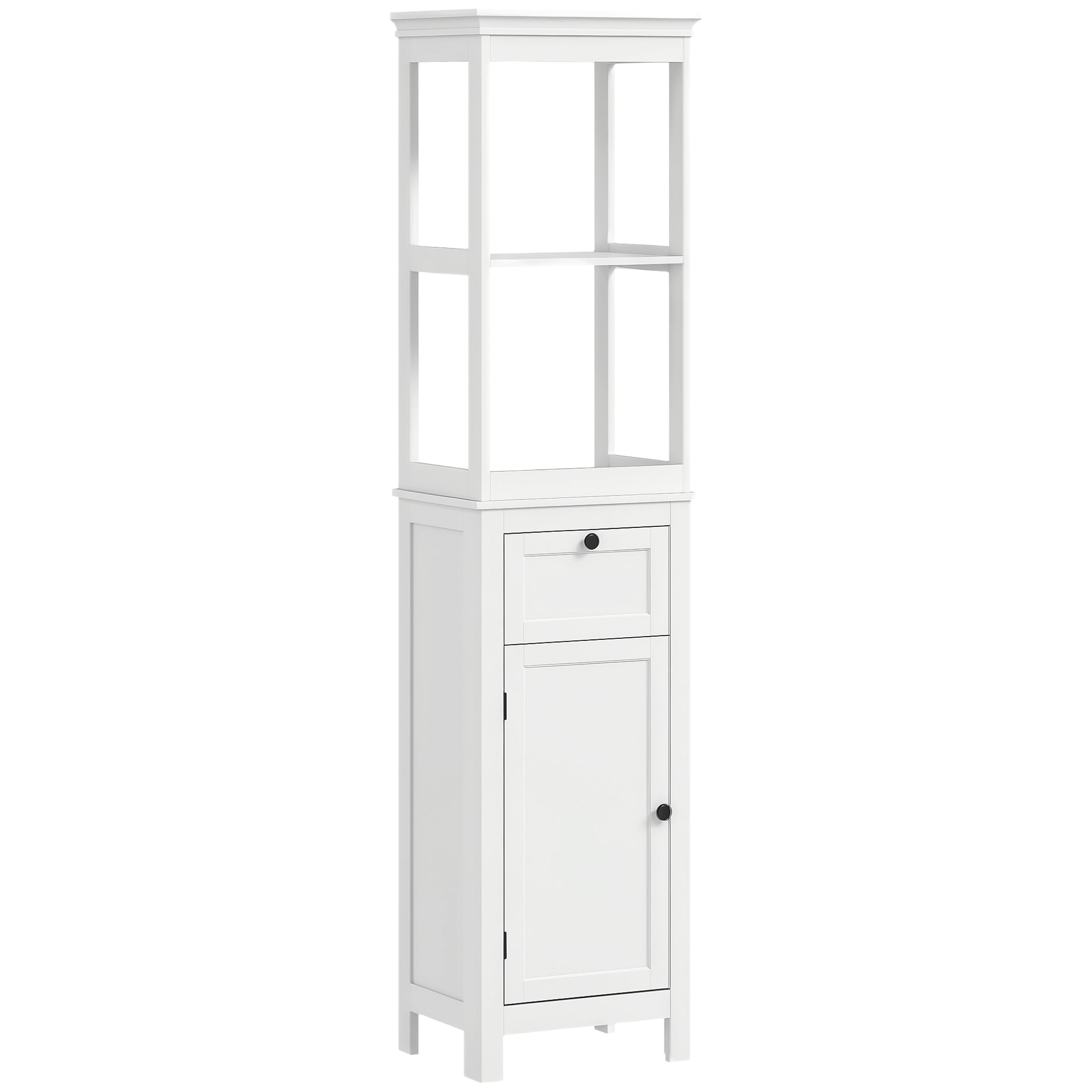 HOMCOM Badrumssäule med Skåp med Draglåda Justerbar Hylla och 2 Fack Modern Badrumsskåp 40x30x165 cm Vit
