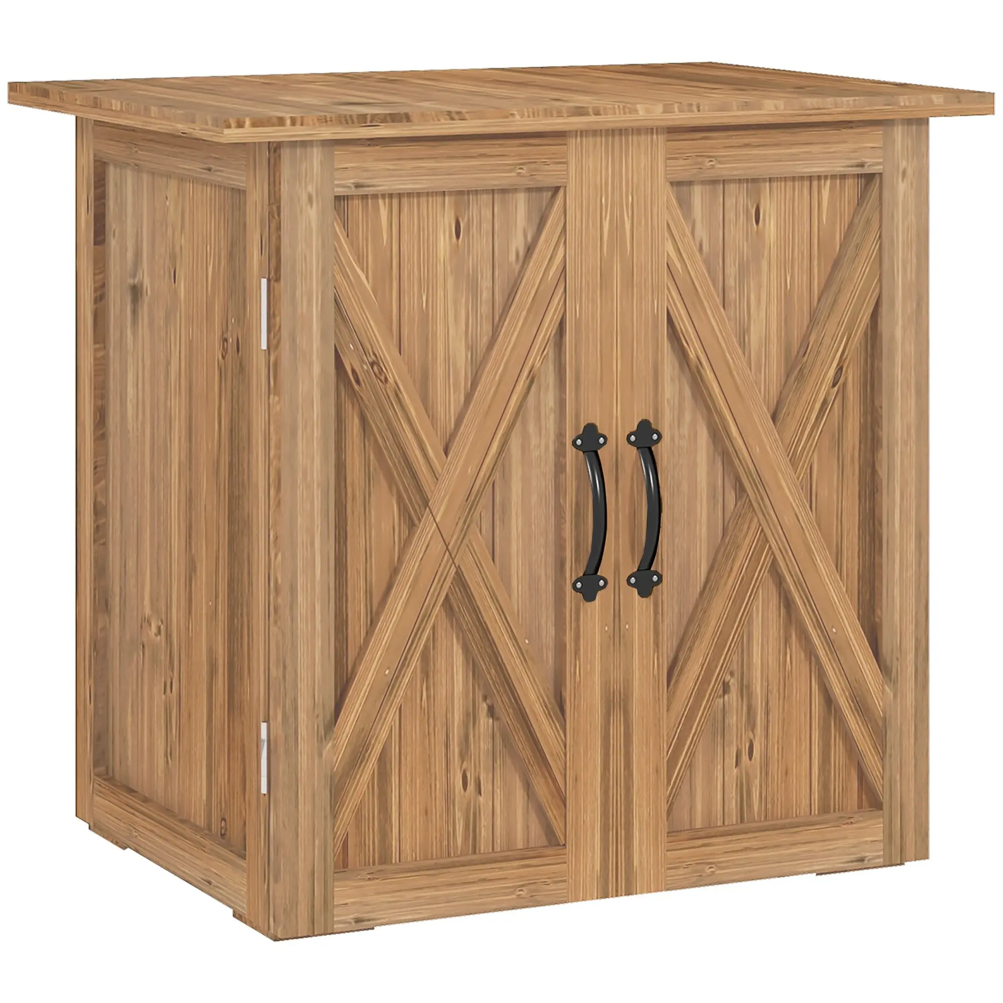 Wooden Garden Shed, Wood Tool Storage Cabinet, Outdoor Weatherproof Tool Shed, Tool Shed with Double Doors, Multi-Purpose Cabinet for Garden, Balcony, 77 x 55 x 72 cm Brown
