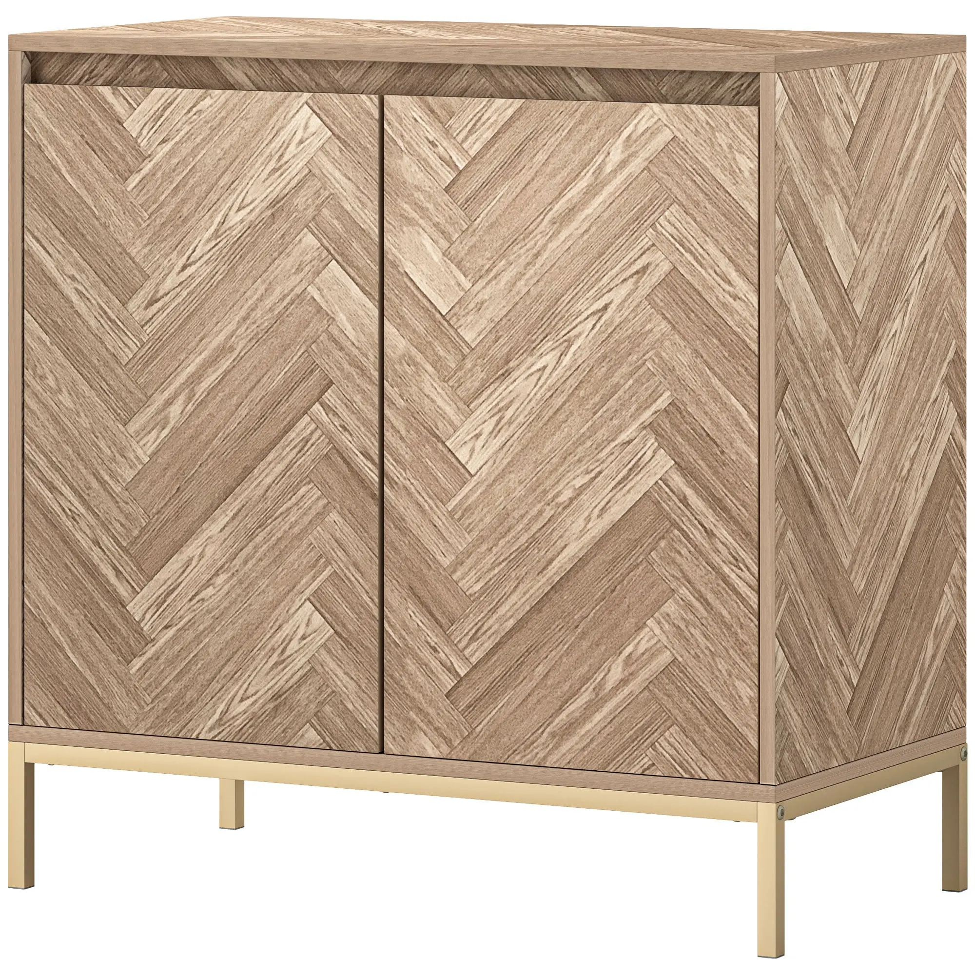 Scandinavian Style Storage Cabinet with 2 Chevron Doors, Adjustable Shelf, and Steel Legs, Storage Cabinet for Living Room, Dining Room, dim. 78 x 40 x 78 cm, Oak