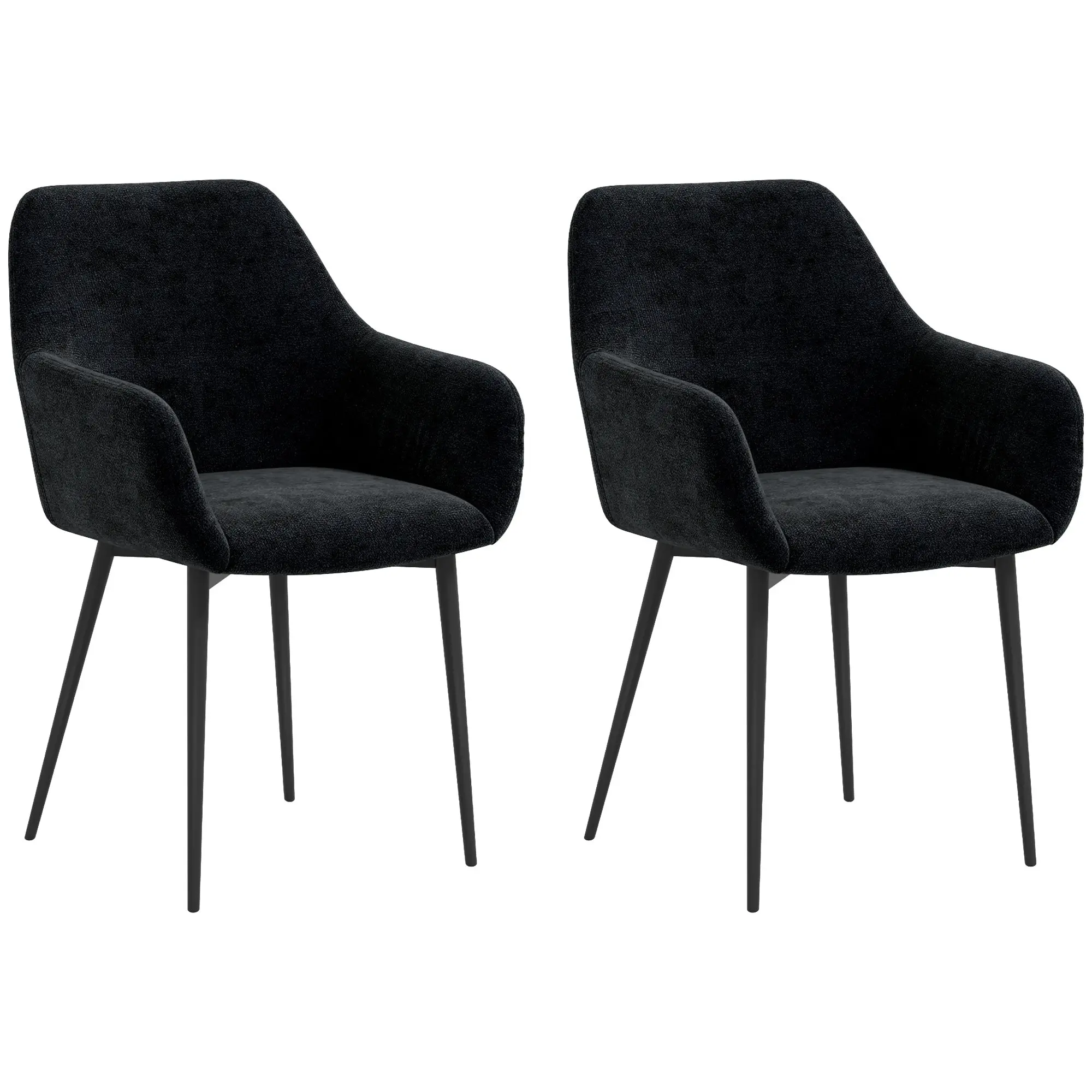 Set of 2 Upholstered Nordic Style Dining Chairs, Fabric Kitchen Chairs, Armchair with Steel Legs for Living Room, 54x57x80 cm, Black