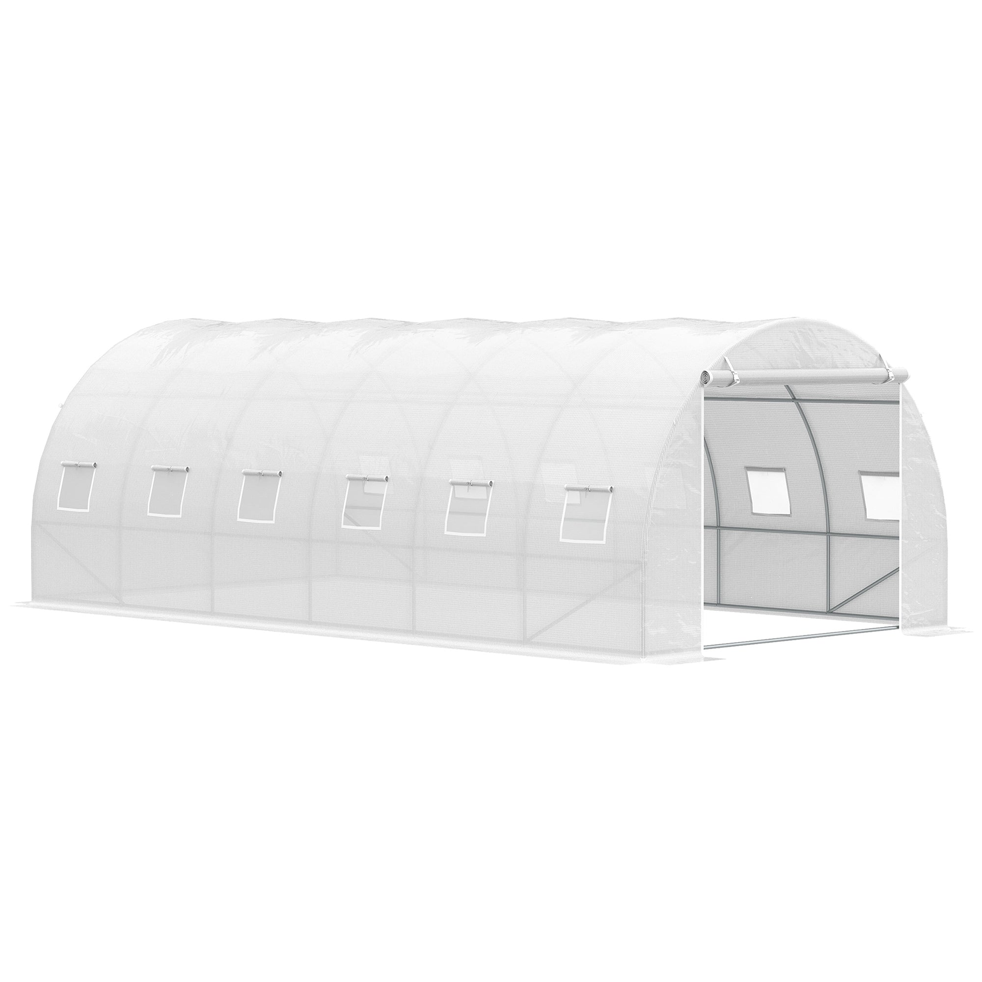 6x3x2 m Tunnel Greenhouse Garden with Roll-Up Door 12 Mesh Windows PE 140 g/m? and Galvanized Metal for Growing Plants Vegetables White