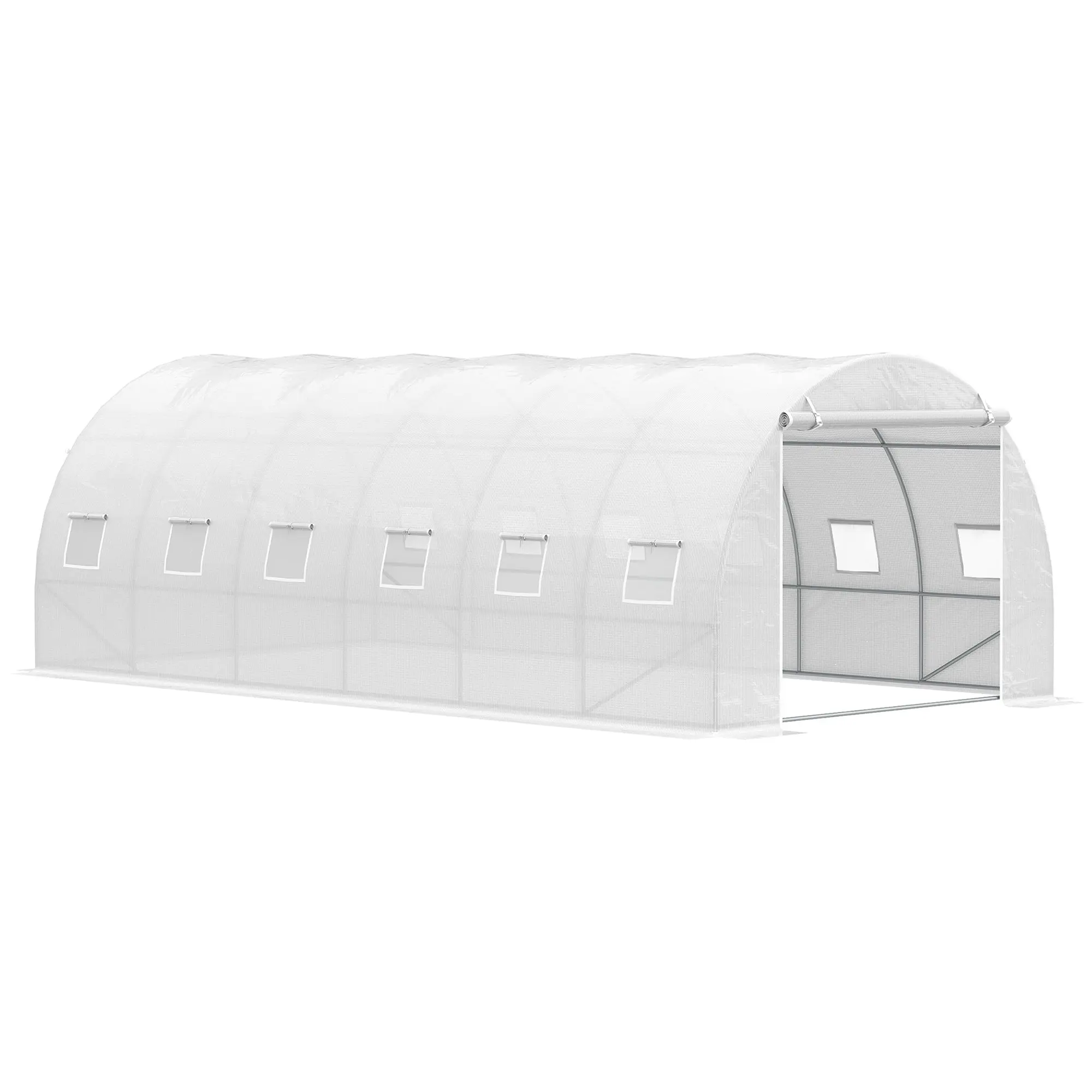 6x3x2 m Tunnel Greenhouse Garden with Roll-Up Door 12 Mesh Windows PE 140 g/m? and Galvanized Metal for Growing Plants Vegetables White