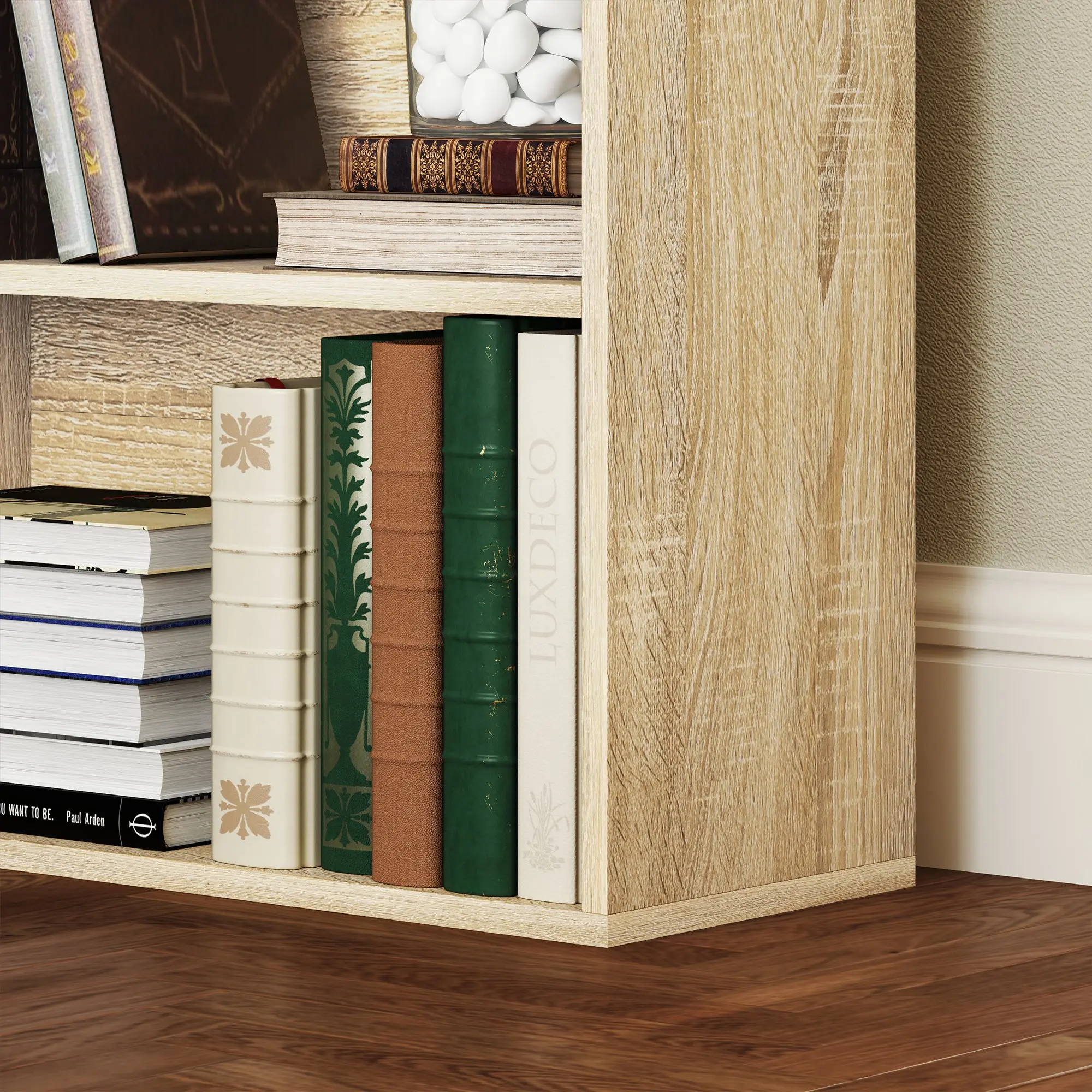 Bookcase, 5-Tier Storage Shelf, Bookshelf with Adjustable Shelves for Living Room, Bedroom, Office, 60 x 24 x 133.5 cm, Natural Wood