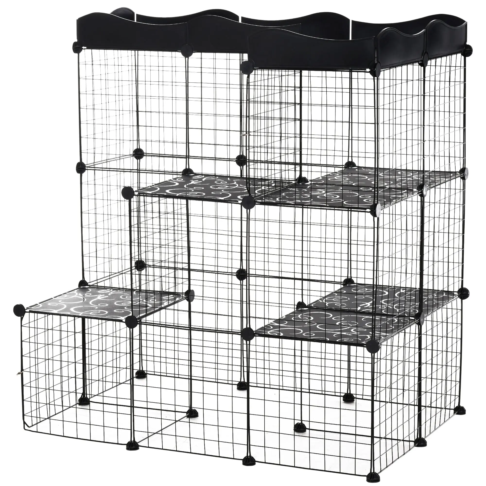 Small Animal Cage with 40 Panels Customizable Shape Pet Playpen Metal Fence for Guinea Pigs Rabbits Kitten 105x70x116 cm Black