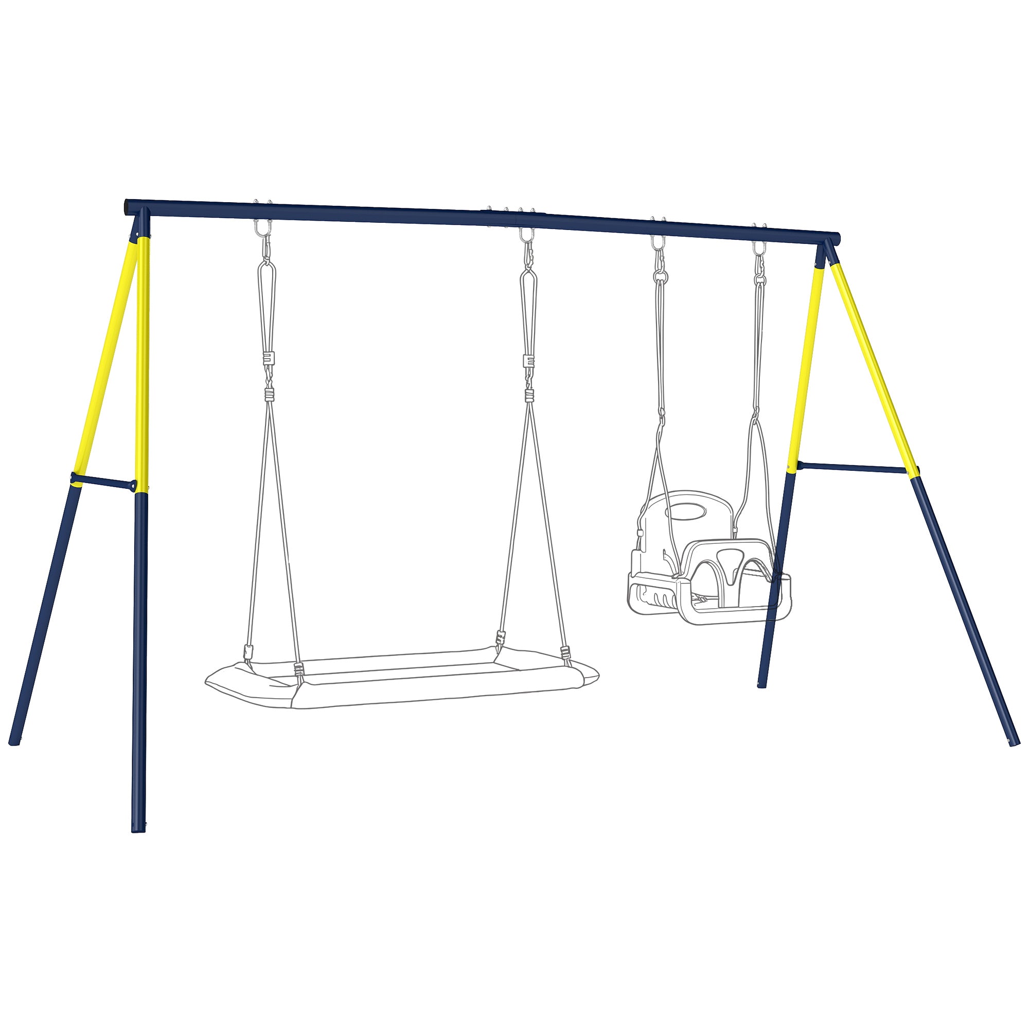 AIYAPLAY Kinderschaukelgestell, A‑Rahmen aus Stahl für 2 Schaukeln, Tragkraft 150 kg (insgesamt), passend für Sitz-, Nest- & Kletterseil‑Schaukeln, Garten/Balkon — 260 x 160 x 178 cm, Blau