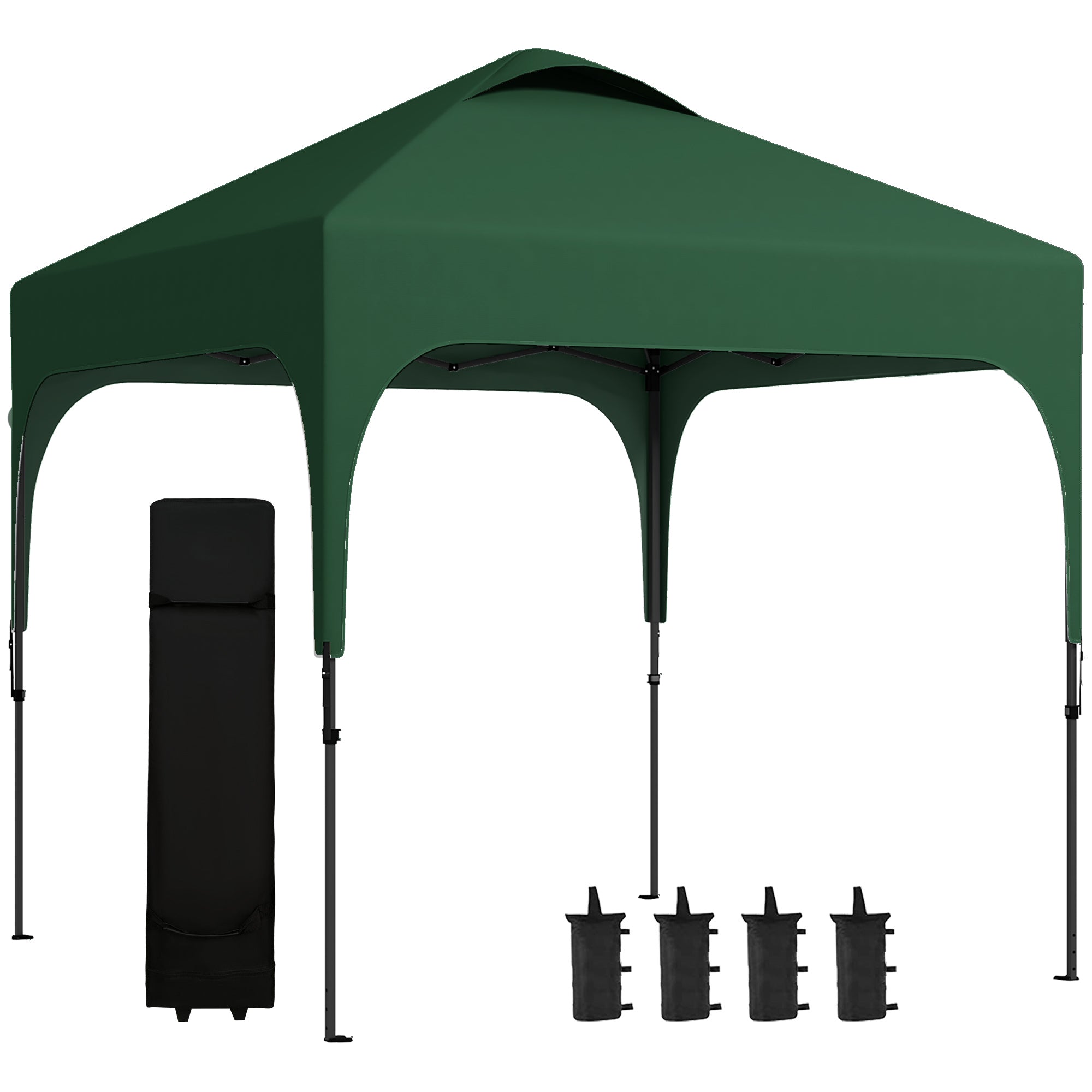 Outsunny Sklopivi Gazebo 2.5x2.5x2.68 m Vrtna Konstrukcija UV 50+ Zaštita Podesiva Visina s 4 Vreće i Torbom za Nošenje za Kampiranje i Zabave Tamno zelena