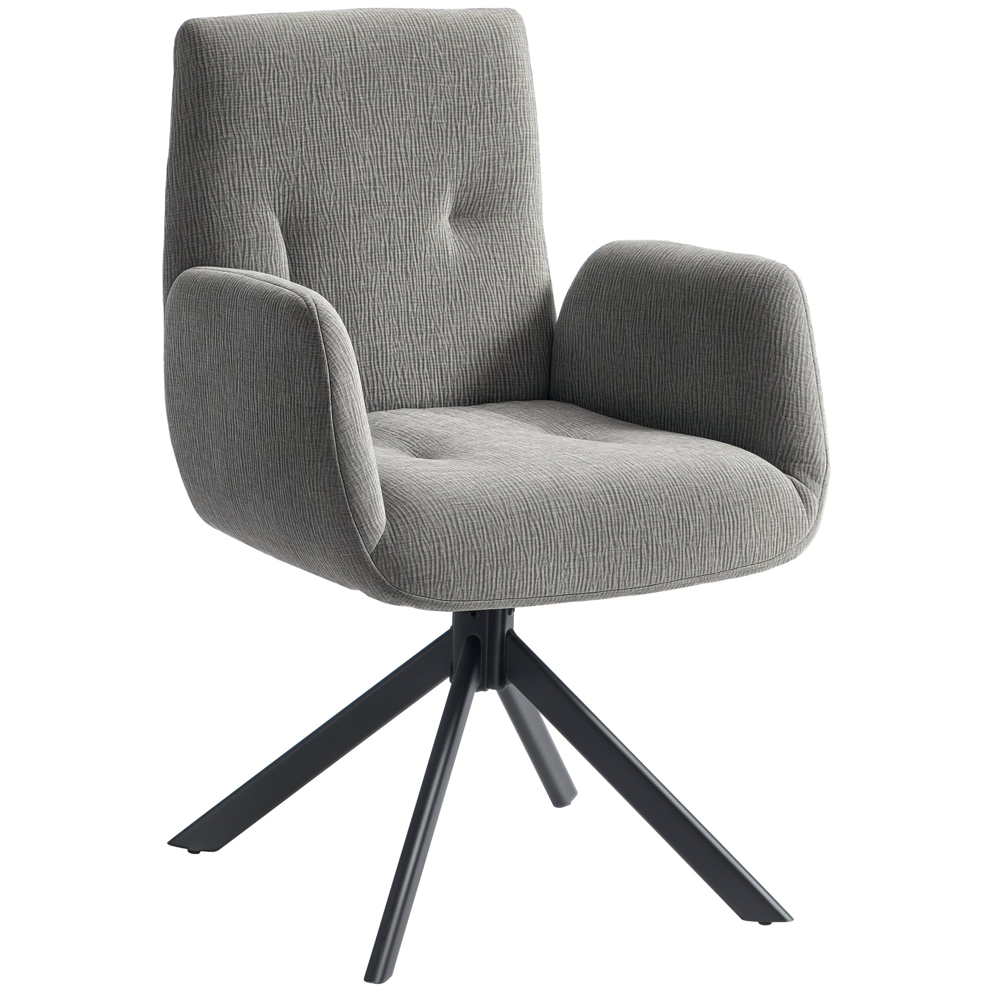 Swivel Armchair Lounge Chair 360° Upholstered Accent Chair with Armrests Wool Linen Look Button Tufted Steel Legs for Living Room Bedroom Dark Grey