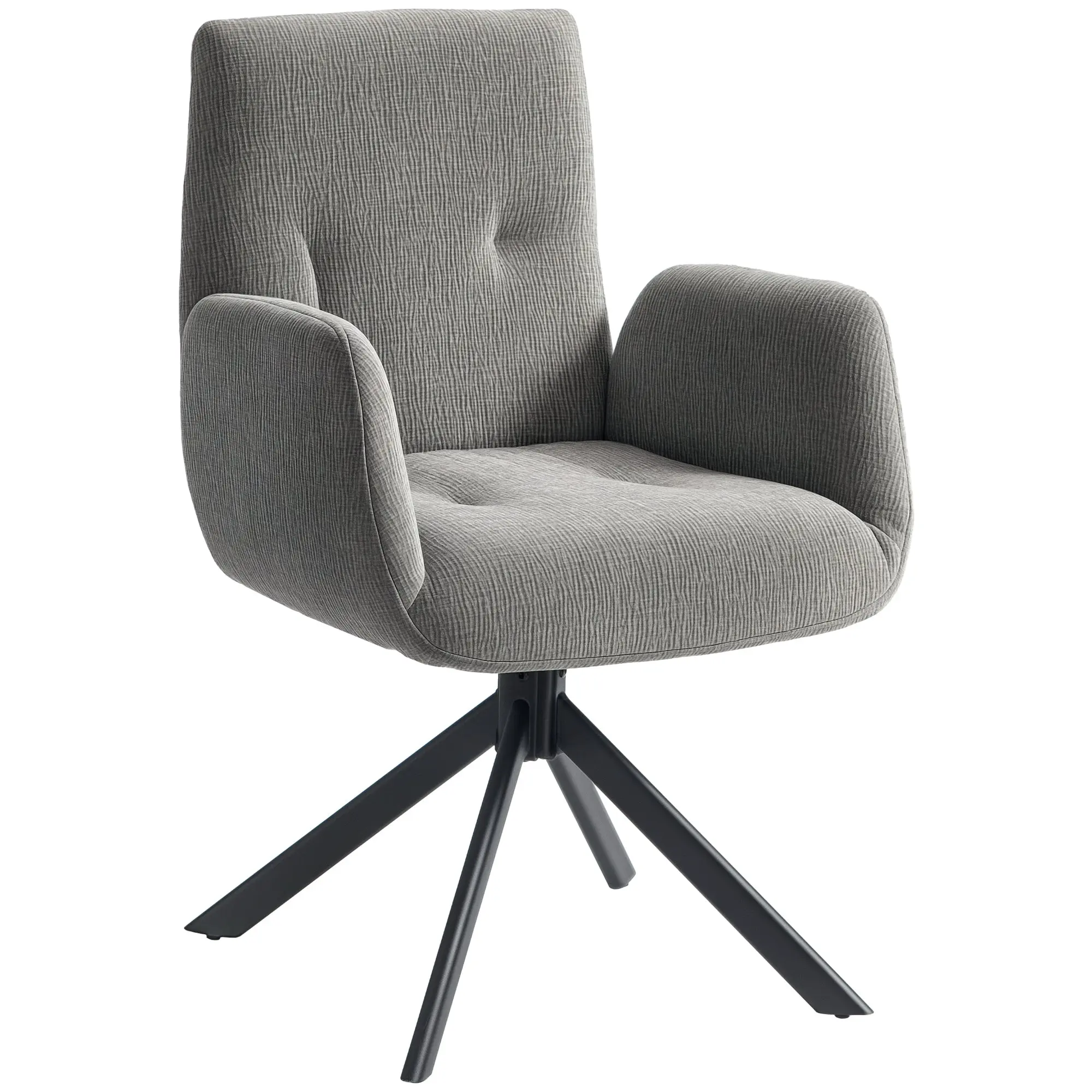 Swivel Armchair Lounge Chair 360° Upholstered Accent Chair with Armrests Wool Linen Look Button Tufted Steel Legs for Living Room Bedroom Dark Grey