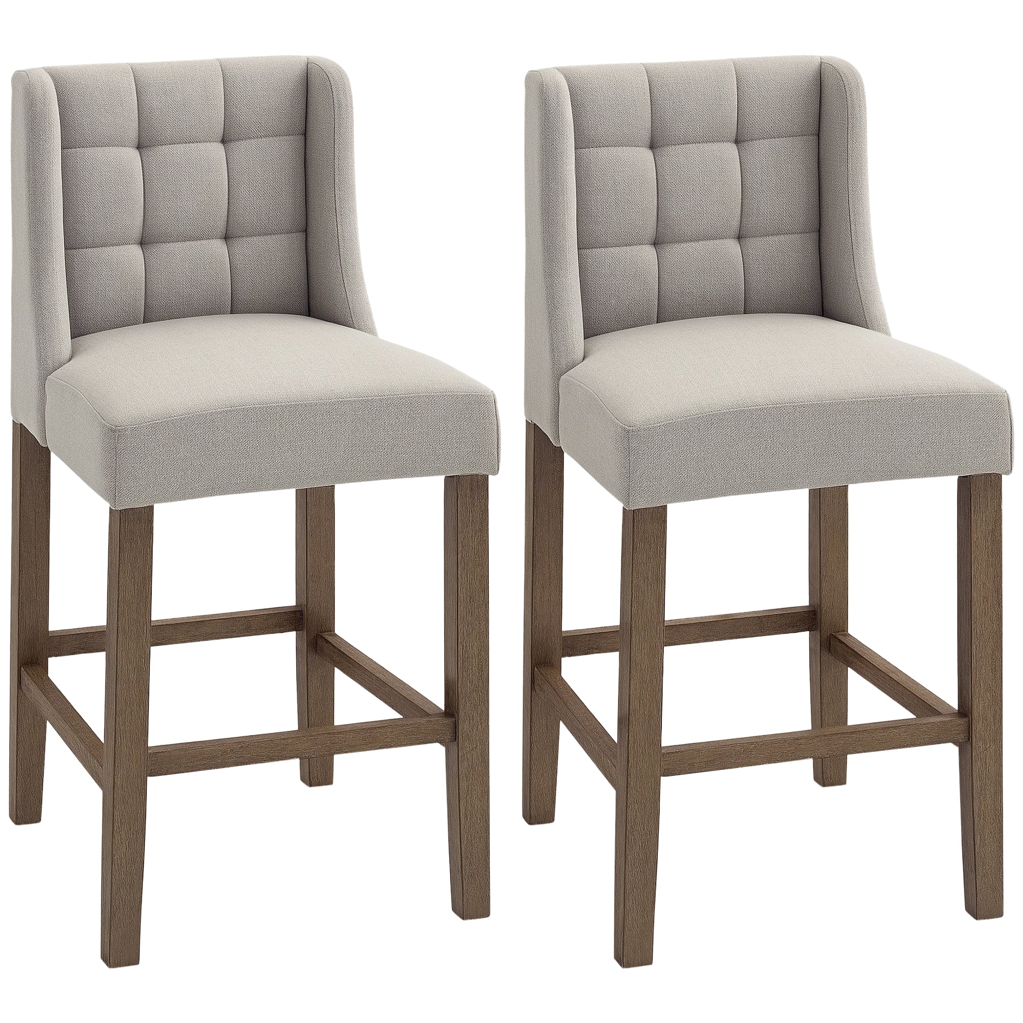 2-Piece Bar Stools Modern Kitchen Chairs Bistro Stools Bar Chairs for Kitchen with Backrest Counter Stools Linen Touch Rubberwood Beige 47 x 50 x 101 cm