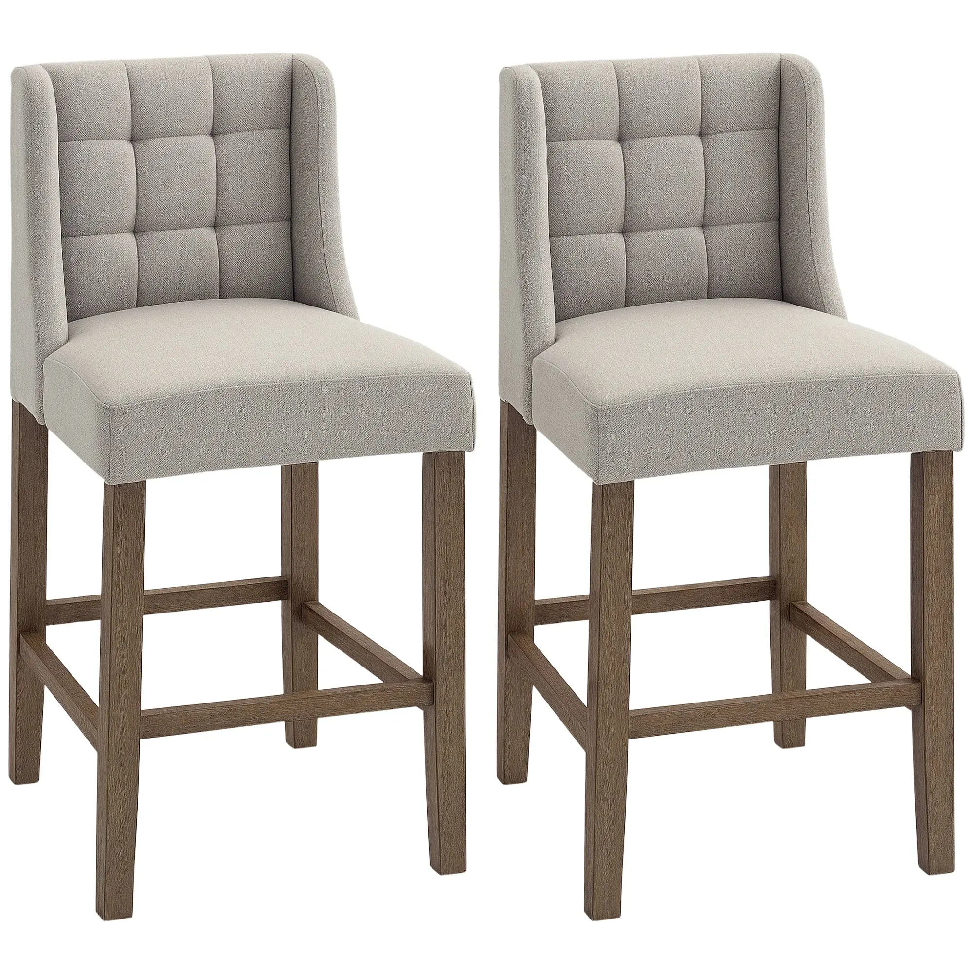 2-Piece Bar Stools Modern Kitchen Chairs Bistro Stools Bar Chairs for Kitchen with Backrest Counter Stools Linen Touch Rubberwood Beige 47 x 50 x 101 cm