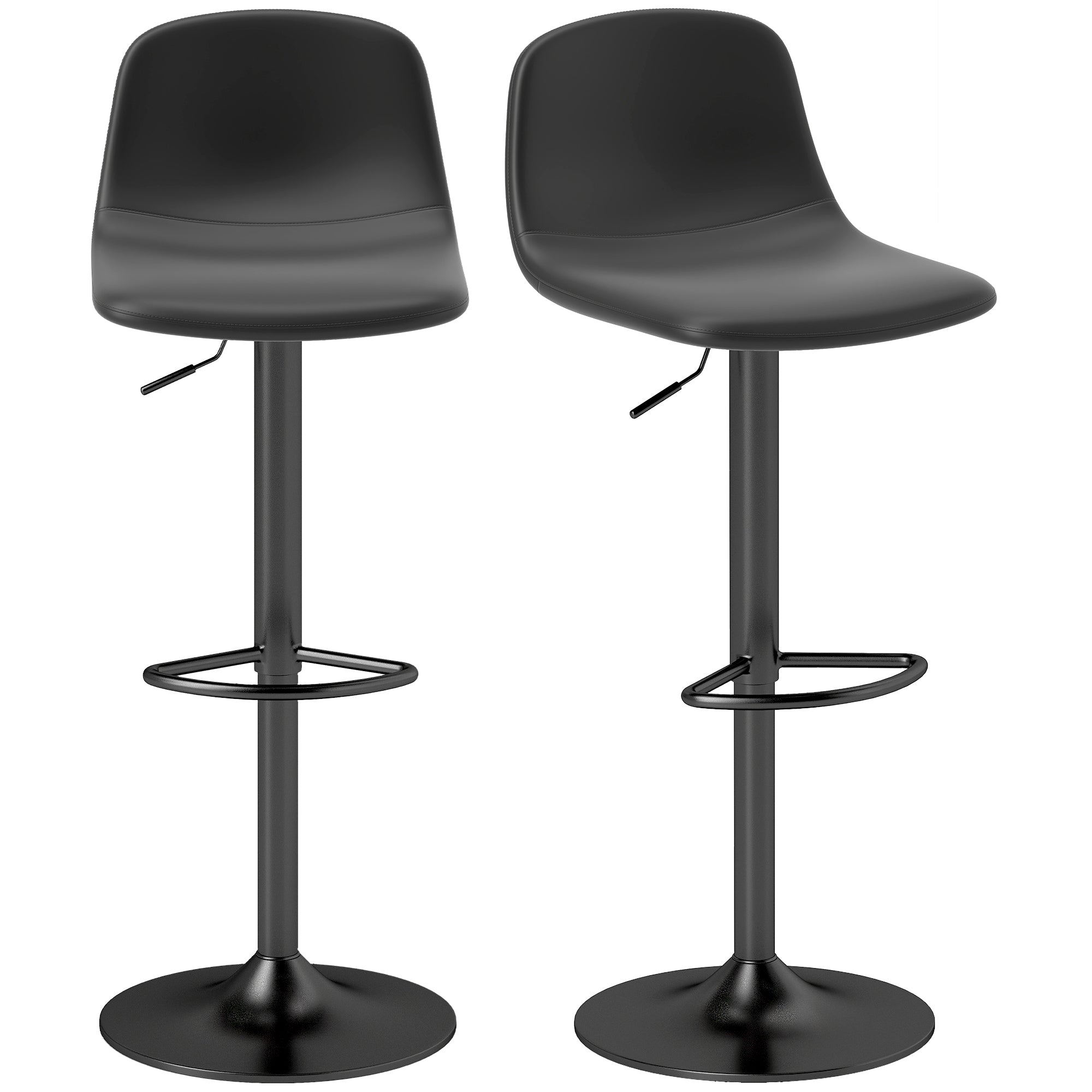 HOMCOM Set vu 2 Barstühlen, Héight-Adjustable Swivel Barstool Counter Stühlen mat Réckrou, Foussrou, Non-Slip Stühlen, Faux Lieder, Schwaarz