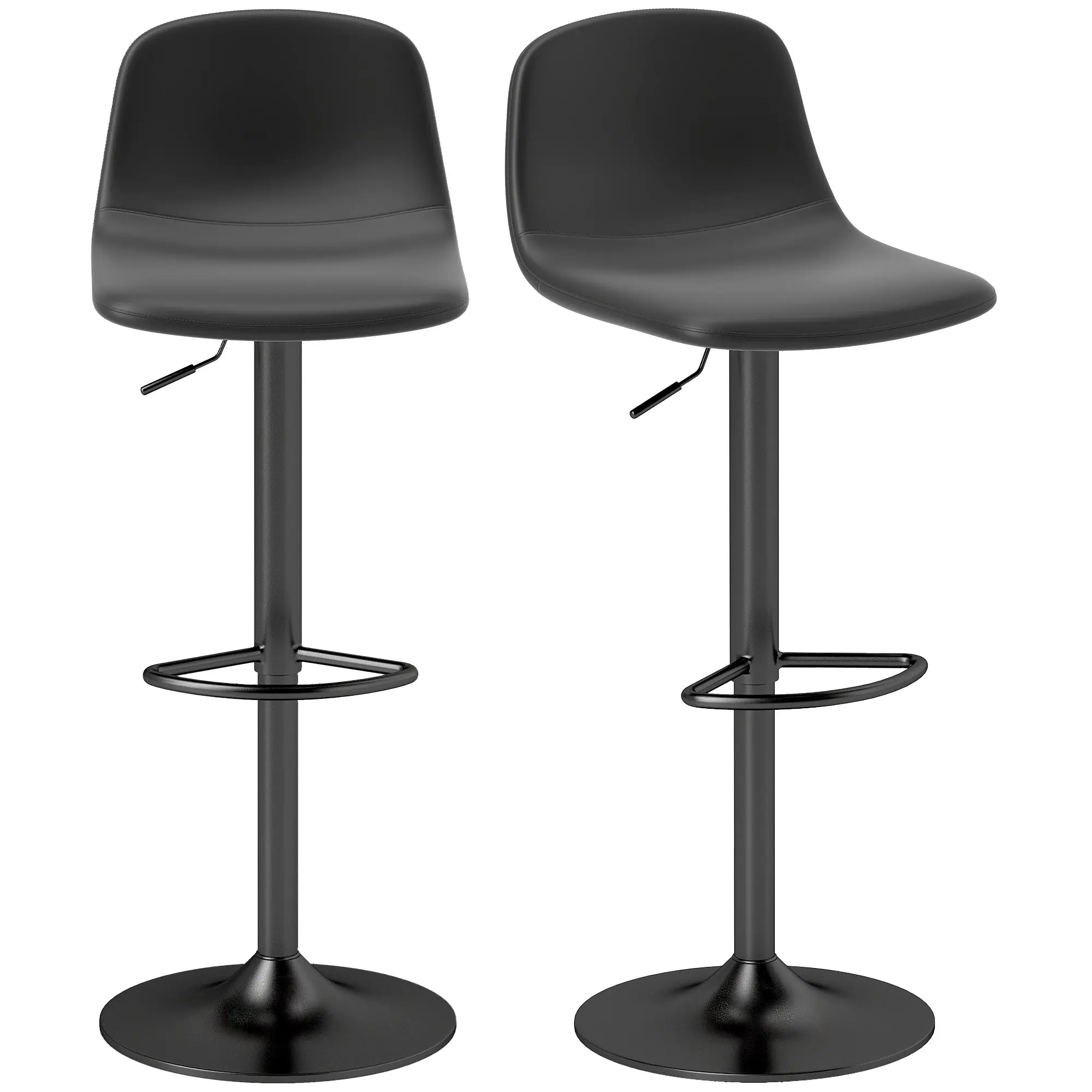 Set of 2 Bar Stools Height-Adjustable Swivel Barstool Counter Stools with Backrest and Footrest, Non-Slip Stools, Faux Leather, Black