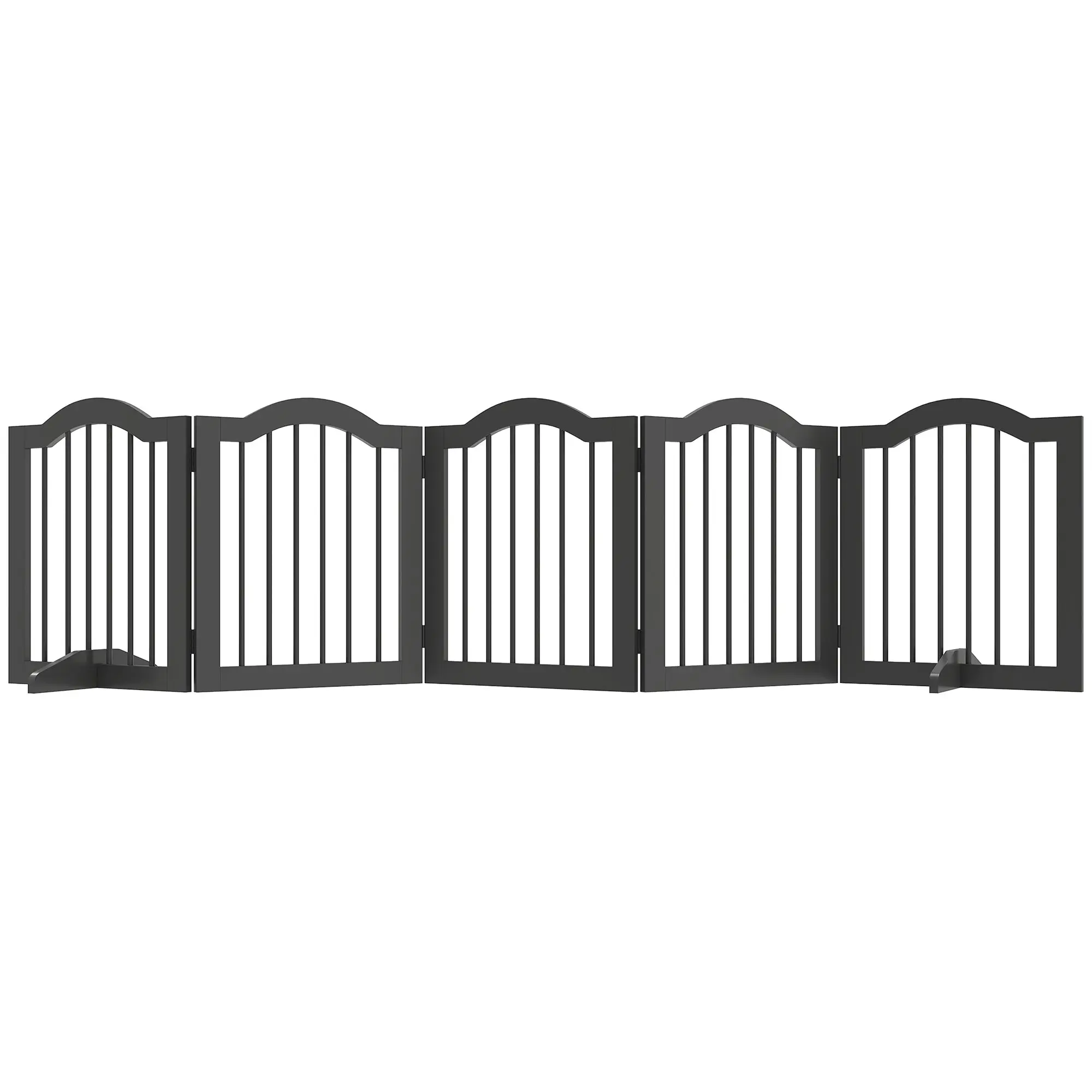 Dog Gate for Indoor Use, 5-Panel Freestanding Pet Gate with Door, Folding Puppy Gate Barrier with Support Feet for Doorways, Hallways & Stairs, Black