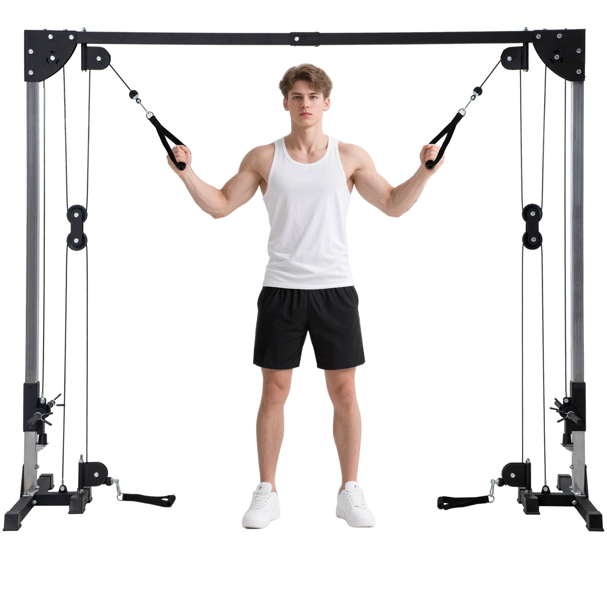 SPORTNOW Kabelzug Kraftstation für Zuhause, Kabelcrossmaschine, Gewichte bis zu 50kg pro Seite einsteckbar, Kabelzugstation mit Griffen, freistehender Kabelzugturm für Übungen im Heimstudio 245 x 207 