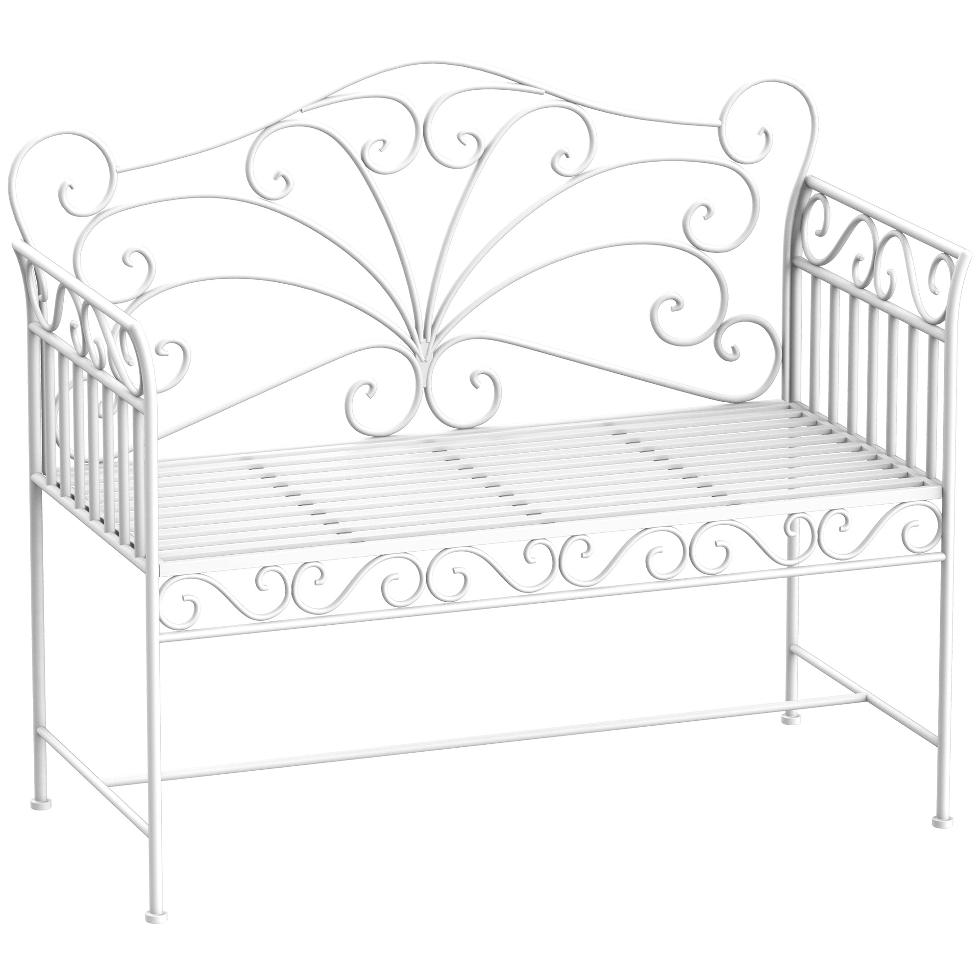 Outsunny 2-Sitzer Gartenbank im romantischen Stil, Eisen 113,5 x 50 x 96 cm Weiß