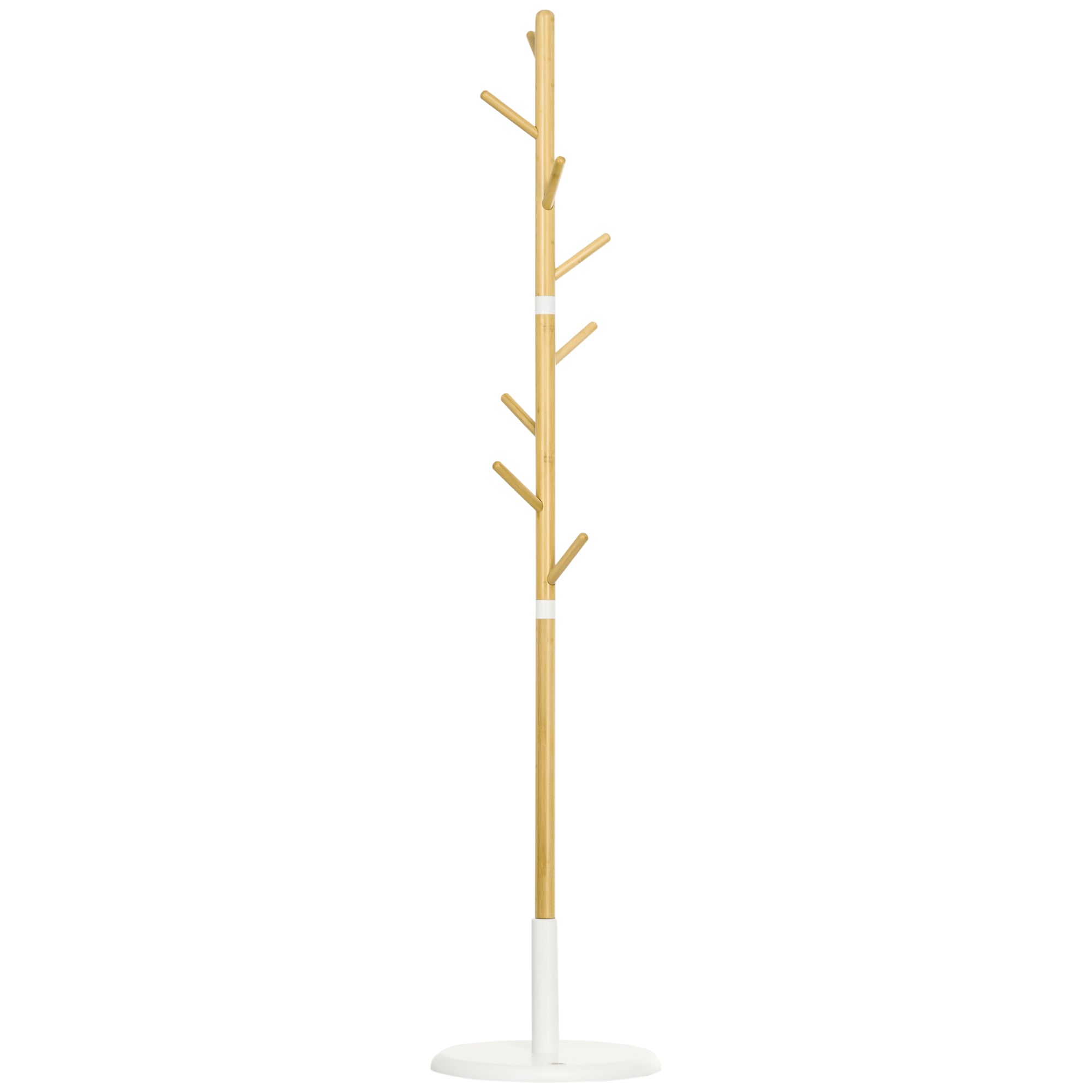 HOMCOM Bambus Steehängeschrank - Modernt Hallenbaum mat 8 Haken fir Kleeder a Taschen - Coat Rack fir Entrée a Schlofzëmmer Ø37,8x175,6 cm Natierlech
