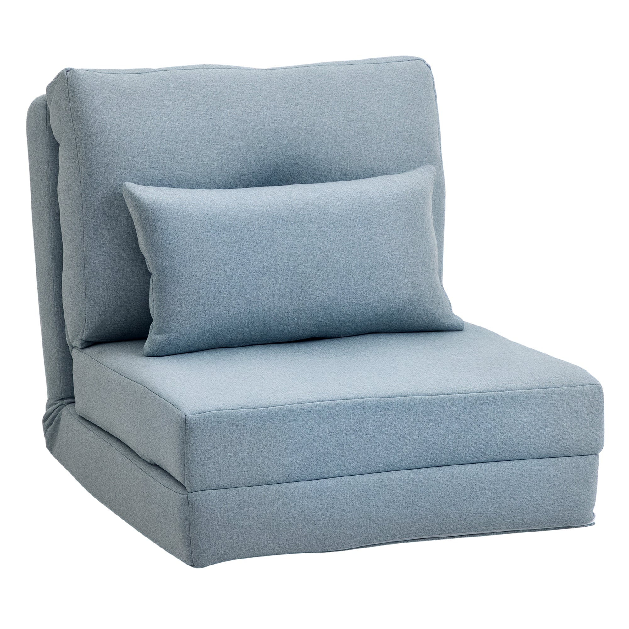 HOMCOM Buedem Sessel 2-in-1 Klappbett mat Justéierbare Récklehne Buedem Sofa mat Dekorative Këssen, Buedem Sëtz Këssen fir Wunnzëmmer, Schlofzëmmer, Lienen, Himmelblau