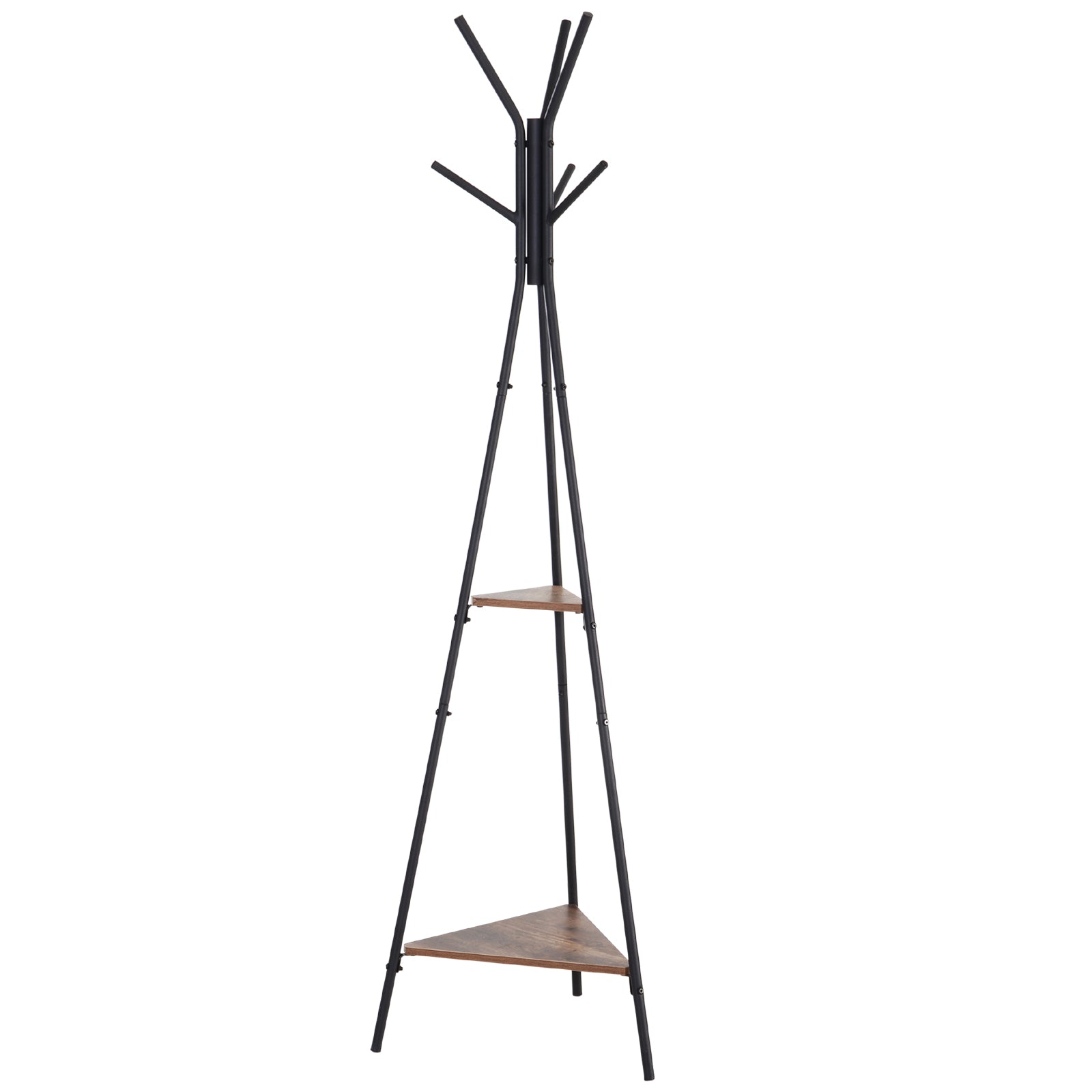 HOMCOM Metallinen Naulakko, Puu-Muotoinen Naulakko Vaatehihnoille, Laukuille, Hatuille 6 Koukkua ja 2 Hyllyä 32,5x45,5x182cm