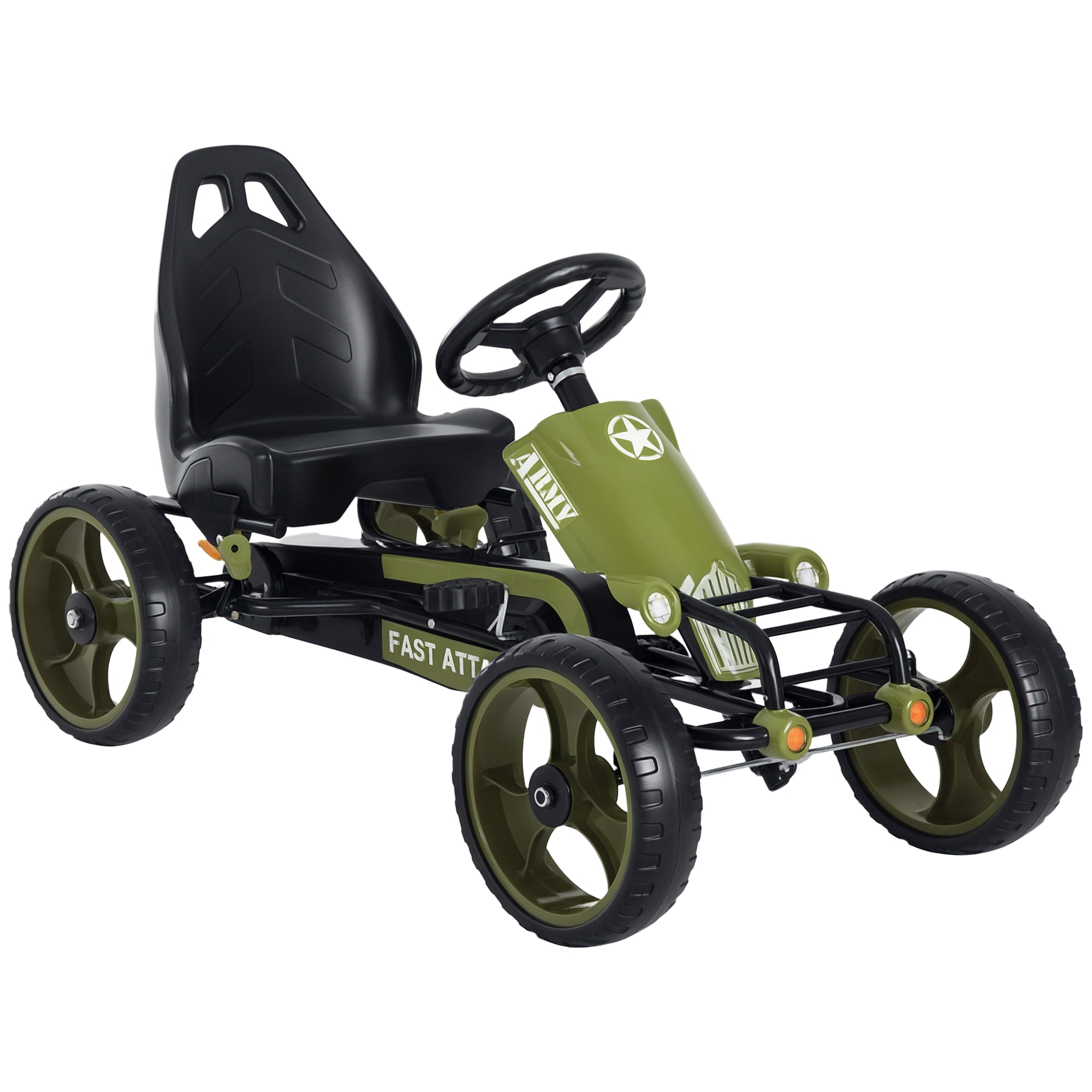HOMCOM Go Kart pedaalikauto käsijõujõu piduriga laste sõiduk Kettcar pedaalikauto reguleeritava istmega alates 3. eluaastast roheline 105 x 54 x 61cm