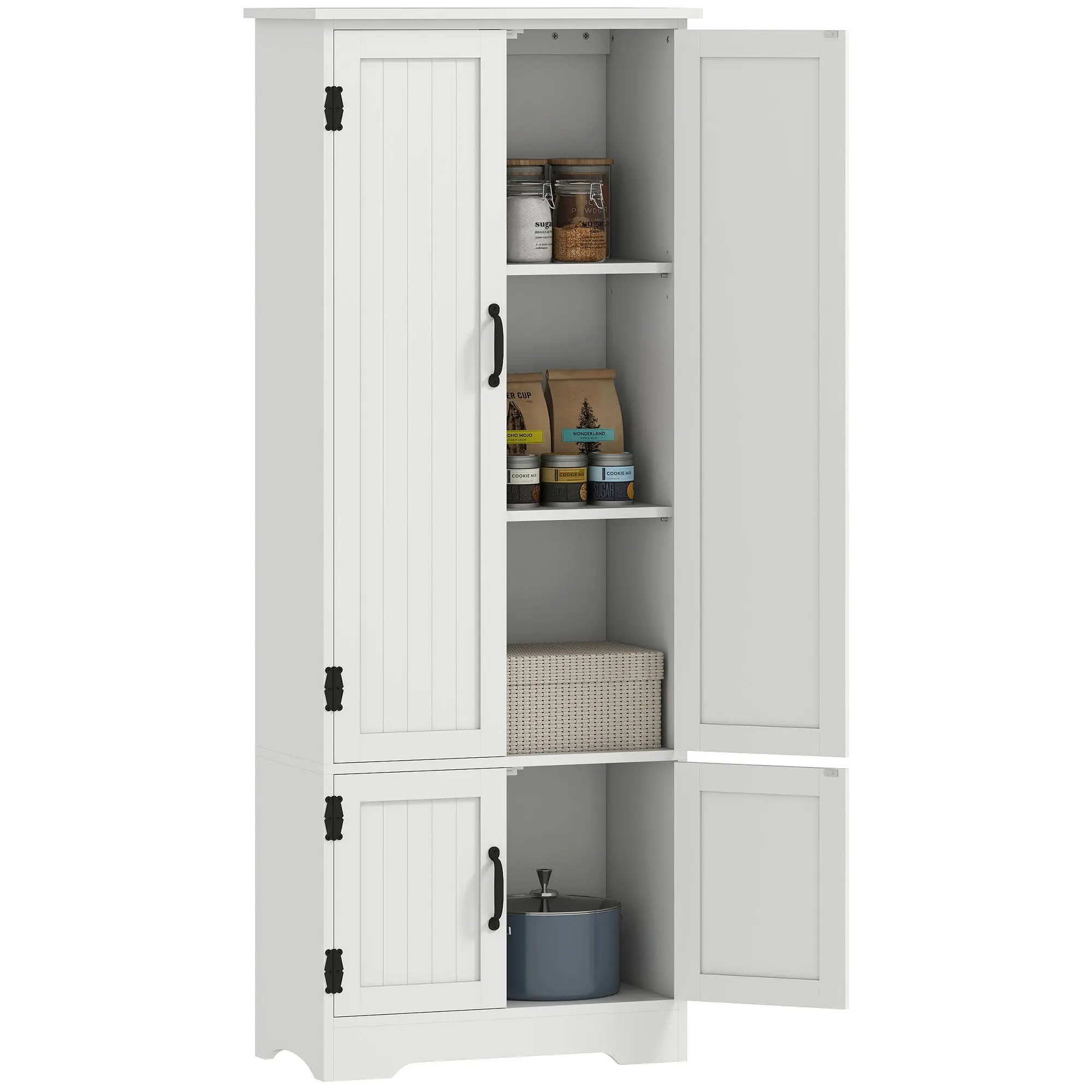 White Contemporary Kitchen Cabinet – Multi-Storage Buffet, 2 Cupboards, 3 Shelves (MDF & Particleboard)
