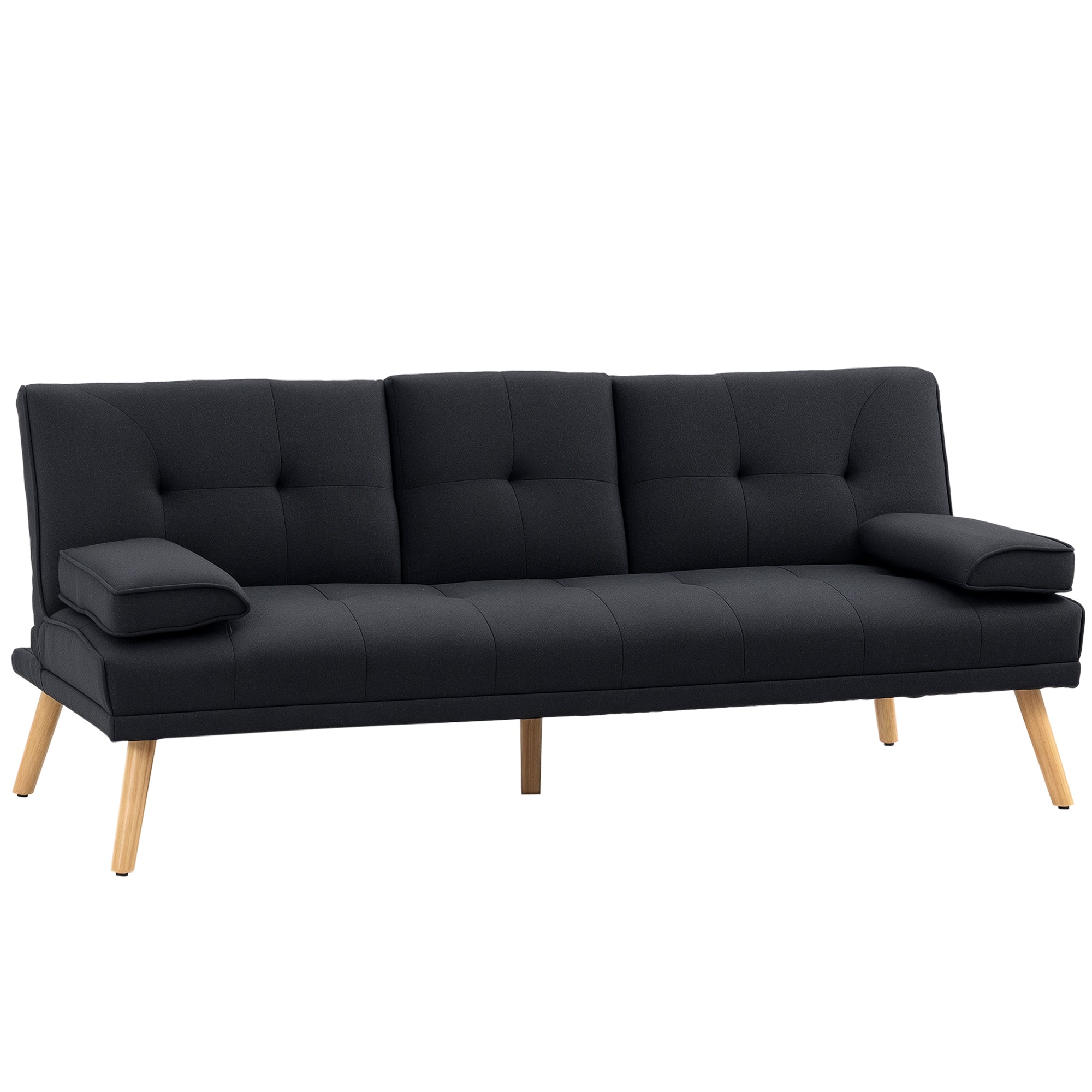 HOMCOM Miegamasis Sofa, 3-Vietė Miegamoji Sofa su Sulankstomu Staliuku, Puodelio Laikikliu, Sofos Lovos tekstūra kaip linai, Skandinavijos Dizainas, iki 250 kg Apkrovos, Svetainė, Pilka