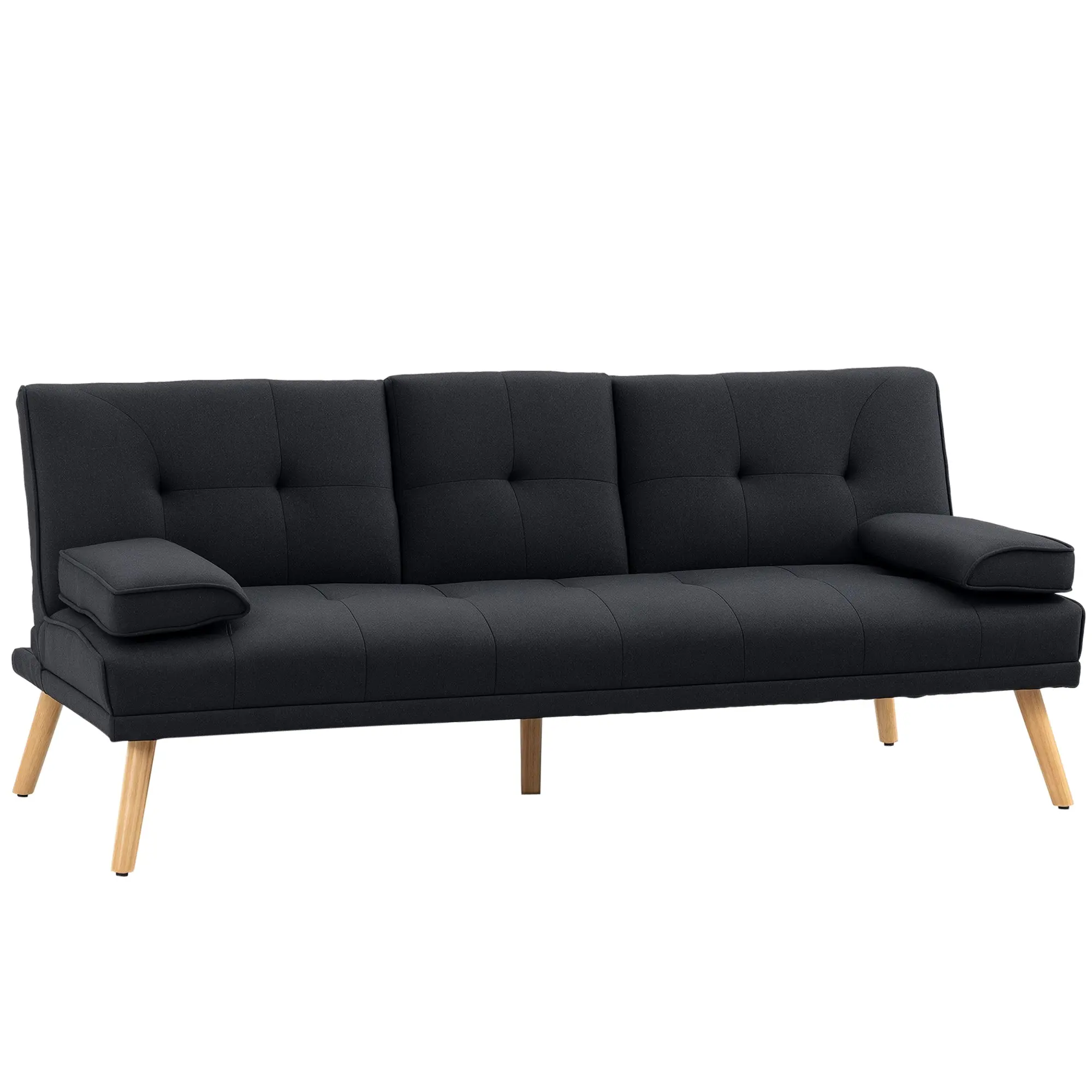 Sleeper Sofa, 3-Seater Sleeper Couch with Folding Table, Cup Holder, Sofa Bed with Linen Look, in Scandinavian Design, up to 250 kg Load Capacity, for Living Room, Grey