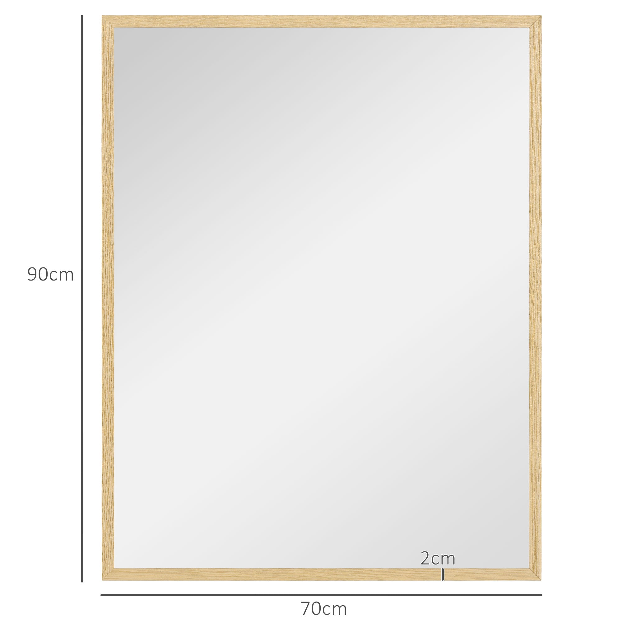 HOMCOM Reechteckegen Wandspigel 90 x 70 cm, Holzrahmen, ideal fir Buedzëmmer, Wunnzëmmer oder Schlofzëmmer, natierlech
