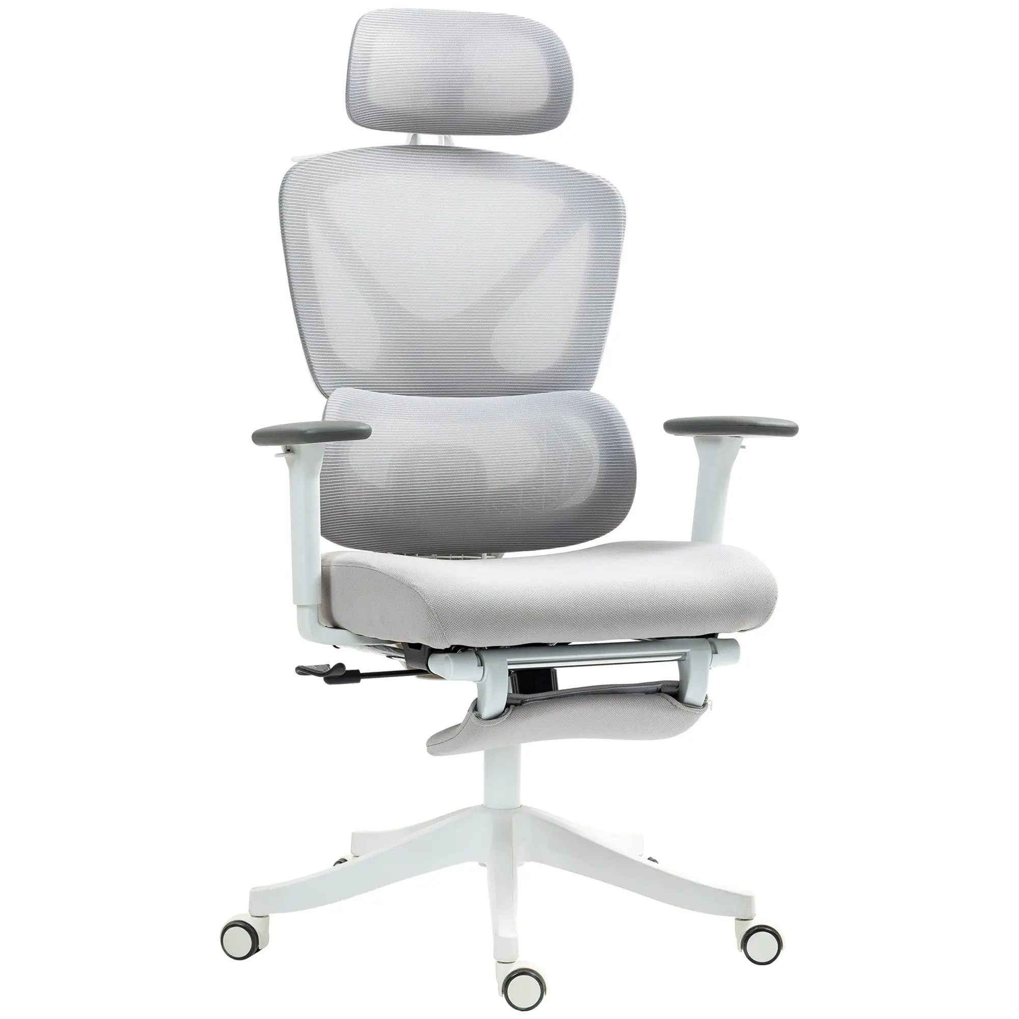 Mesh Office Chair Reclining Office Chair with Swivel Headrest Lumbar Support Footrest 3D Armrests and Height Adjustable Tilt Function Holds up to 135 kg Gray
