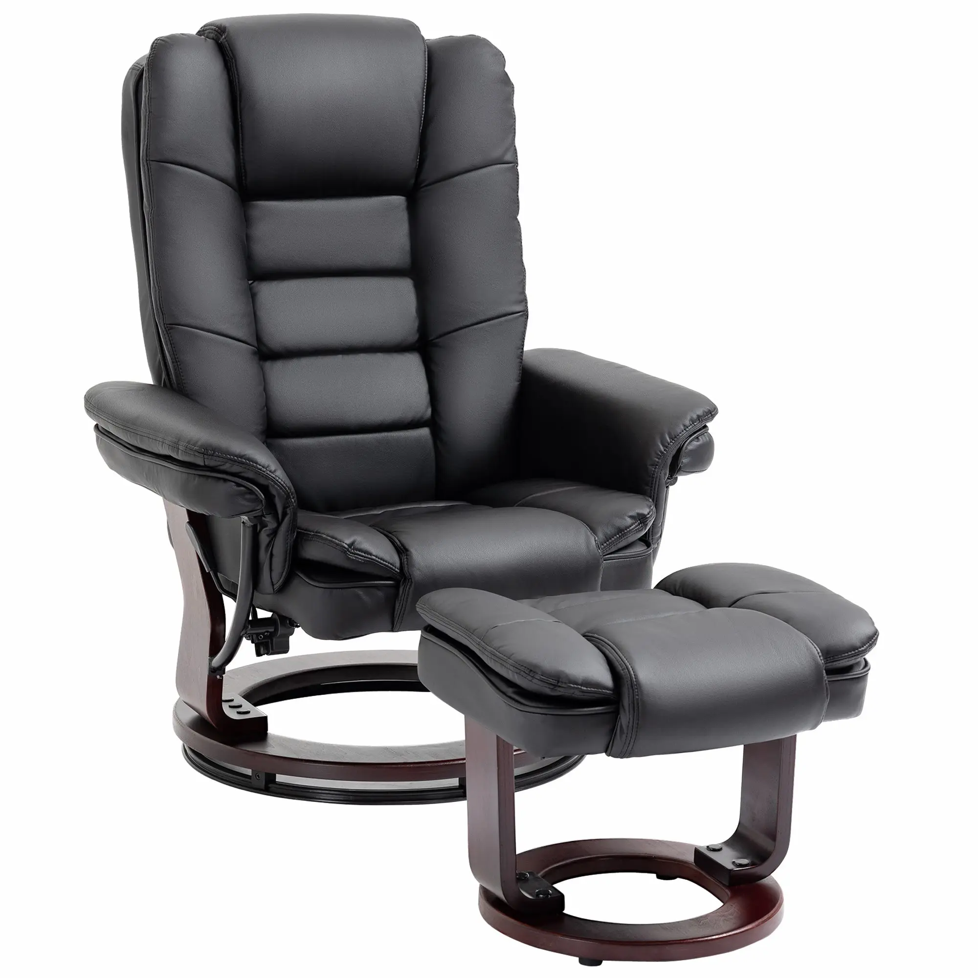 Reclining Armchair with Footrest 135°, Swivel Ergonomic Relax Armchair with Ottoman, Headrest and Armrests in PU Leather for Bedroom, Office, Living Room and Lounge, 85x82x106 cm, Black