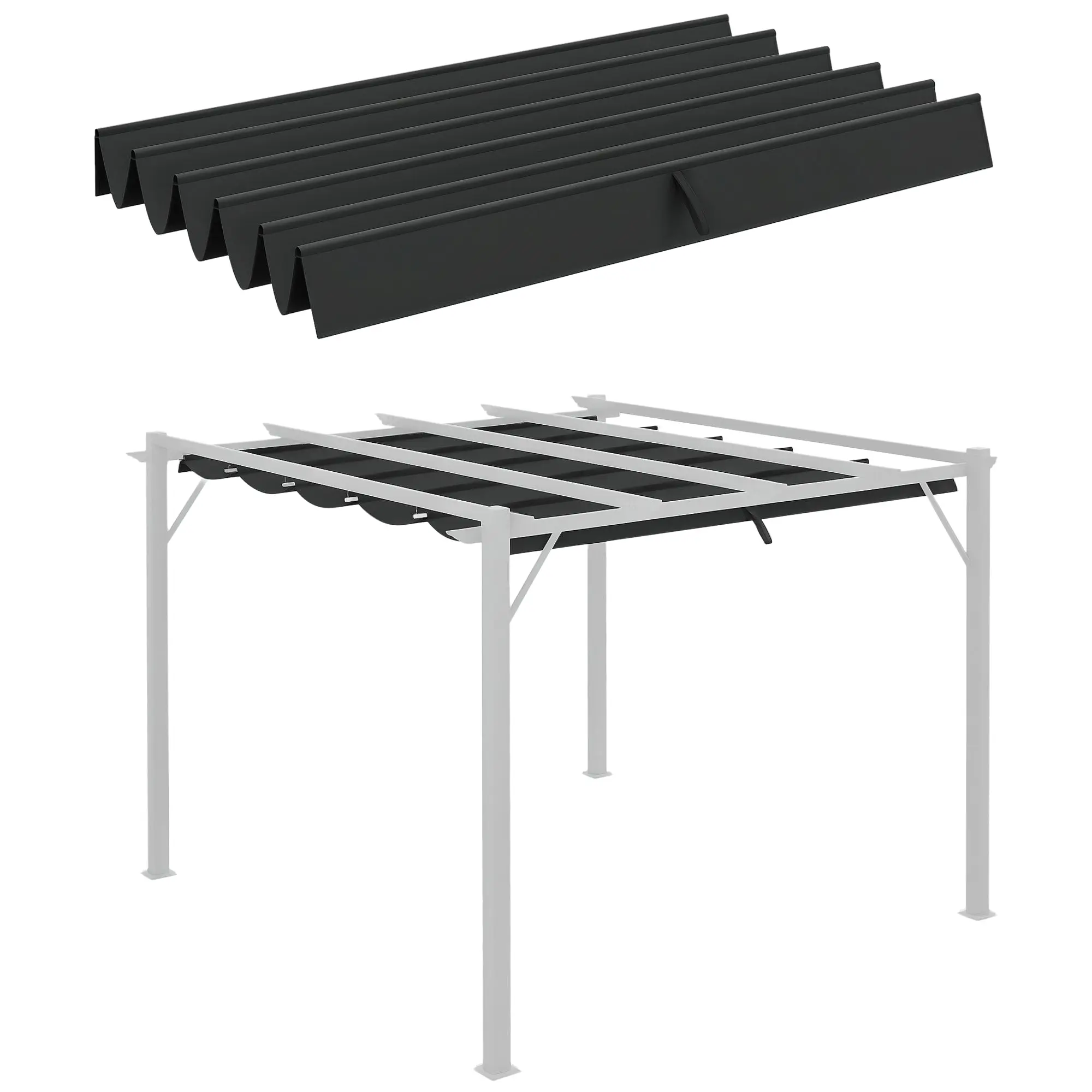 Replacement Canopy for 3 x 3 m Pergola, Waterproof Retractable Wave Roof with Rain Drainage Holes, Winterproof Shade Cover for Garden, Patio, Dark Gray