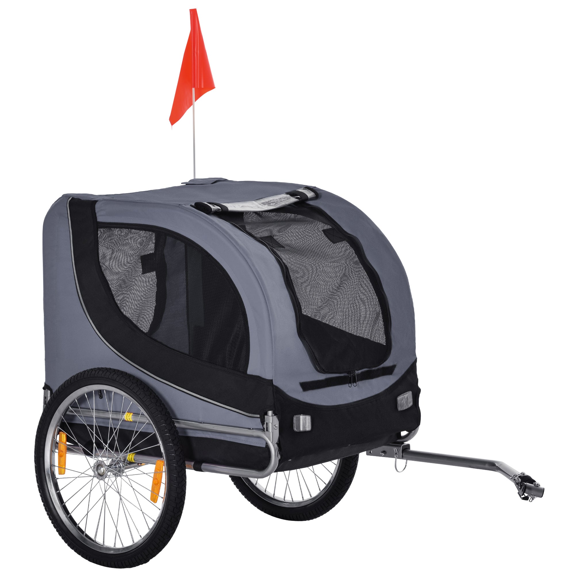PawHut Kutya Trailer Kerékpáros Trailer Kutya Szállító Szürke+Fekete 130 x 73 x 90 cm