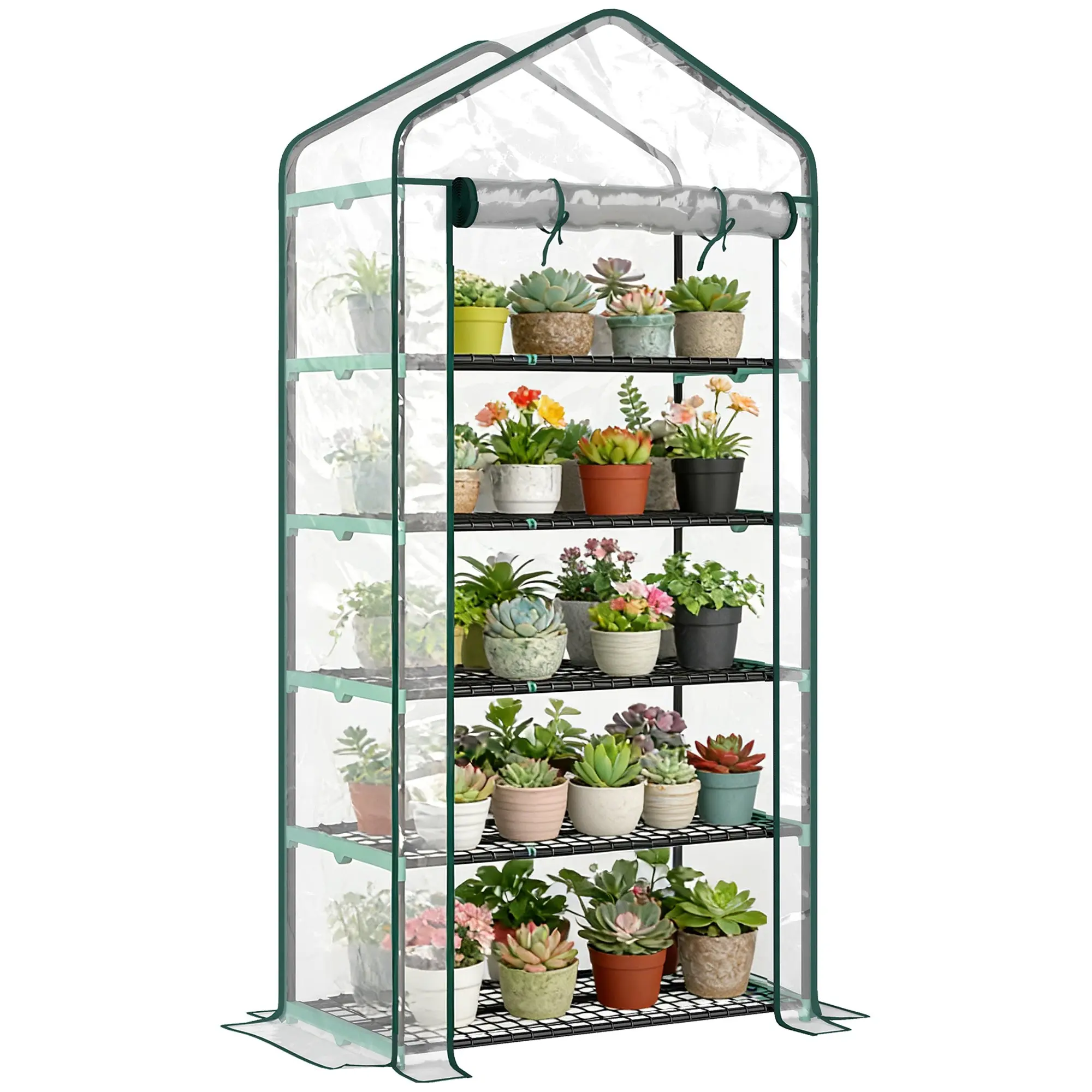 5-Tier PVC Garden Greenhouse with Steel Frame, Reinforced Cover & Roll-Up Zip Door — 90 x 49 x 193 cm (35.4 x 19.3 x 76.0 in), Transparent