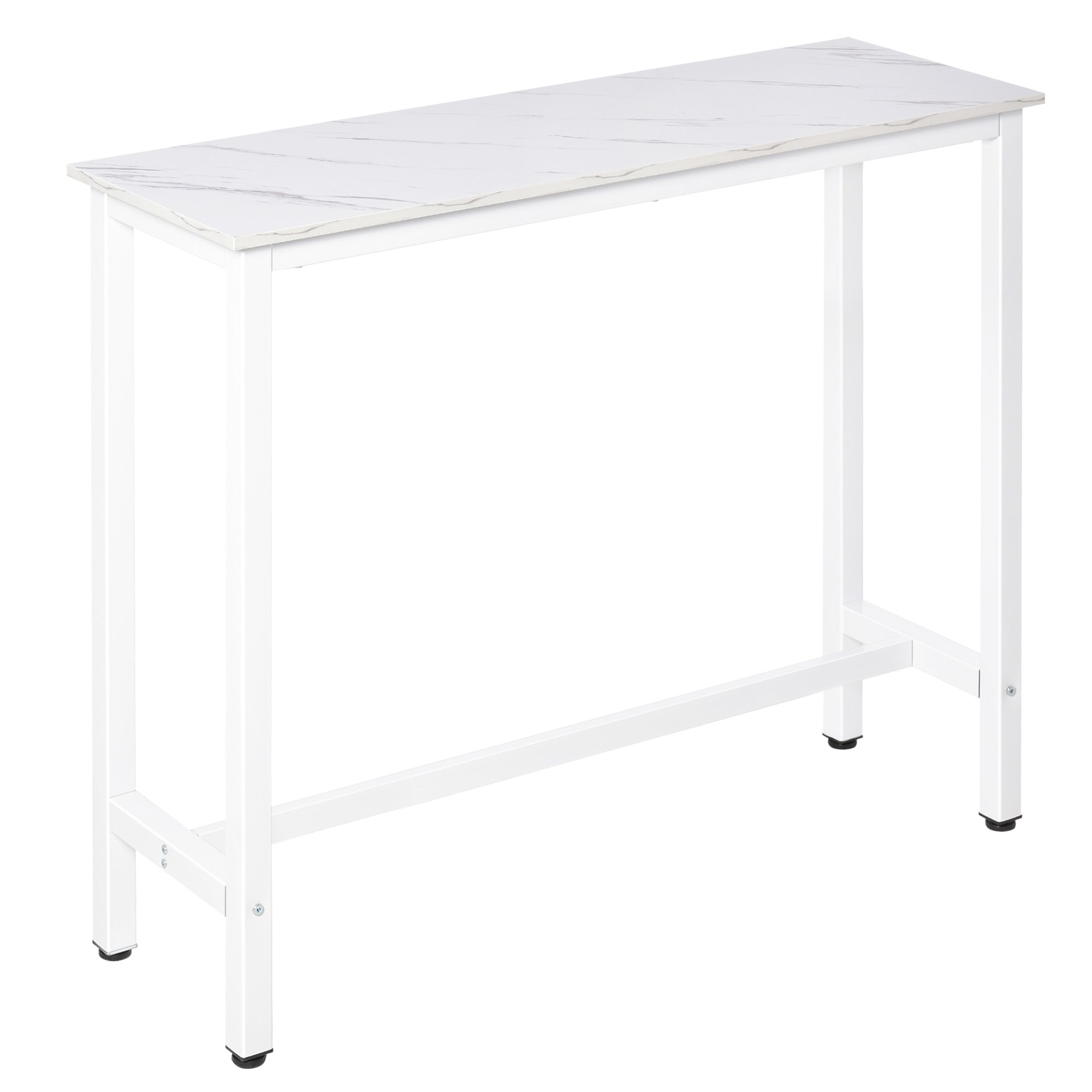 HOMCOM Bar Tafel Hoge Tafel met Melamine Blad Marmer Effect en Stalen Poten Modern Stijl voor Keuken Cafetaria Eetkamer 120x40x100 cm Wit