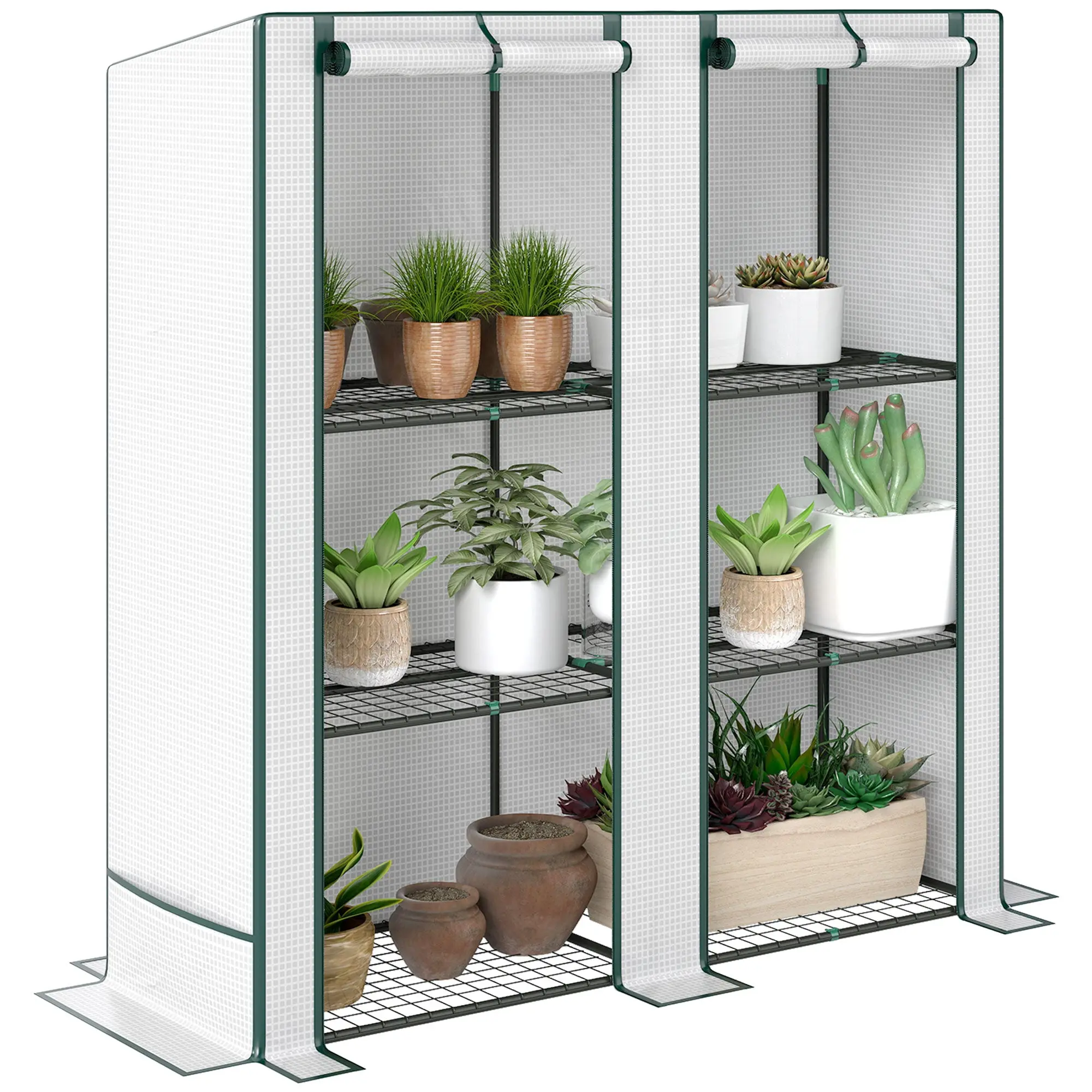 Greenhouse with Gable Roof Double Door, Shelves, Winterproof Foil Greenhouse made of Steel, Greenhouse for Balcony, Garden, Tomato House 144 x 48 x 152 cm, Tomato Greenhouse for Tomatoes, Vegetables, White