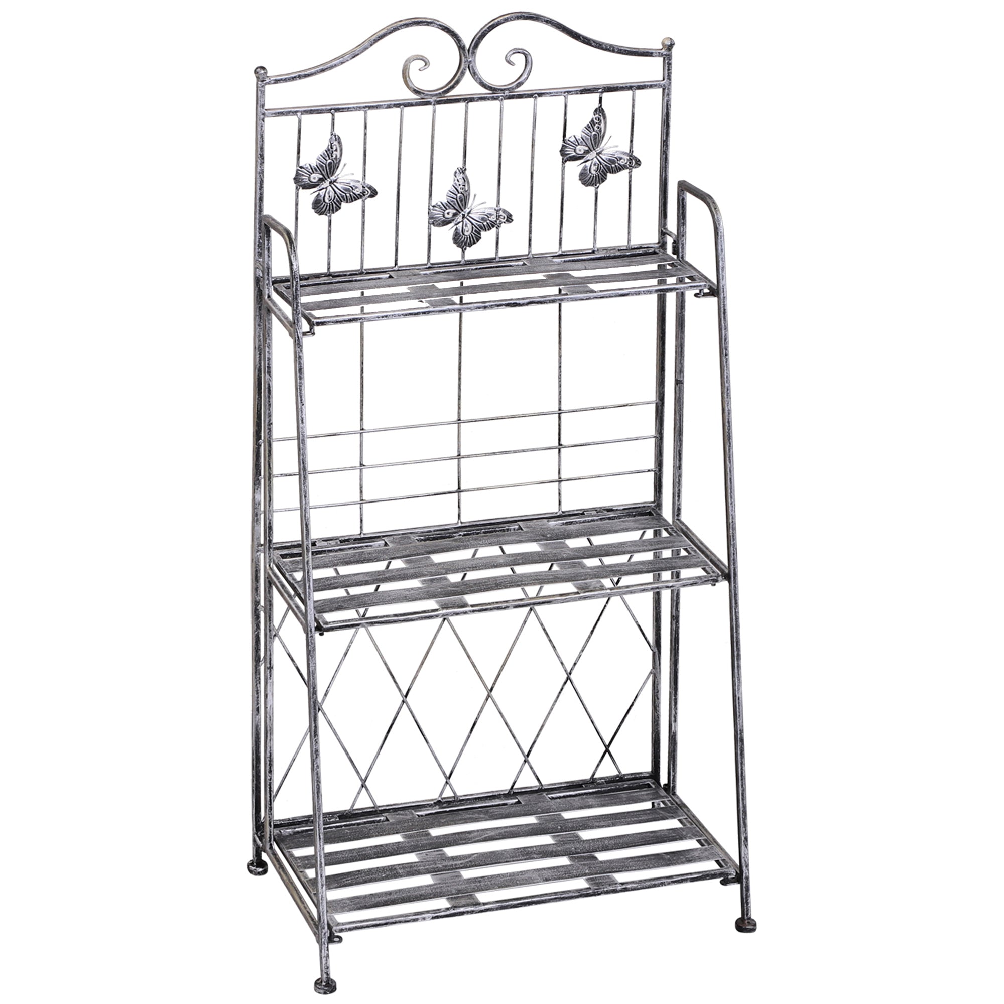Outsunny 3-stufiges zusammenklappbares Pflanzenregal für den Außenbereich wie Balkon, Terrasse oder Garten, Metall-Blumenständer, Blumenleiter, Gartenregal in Silbergrau