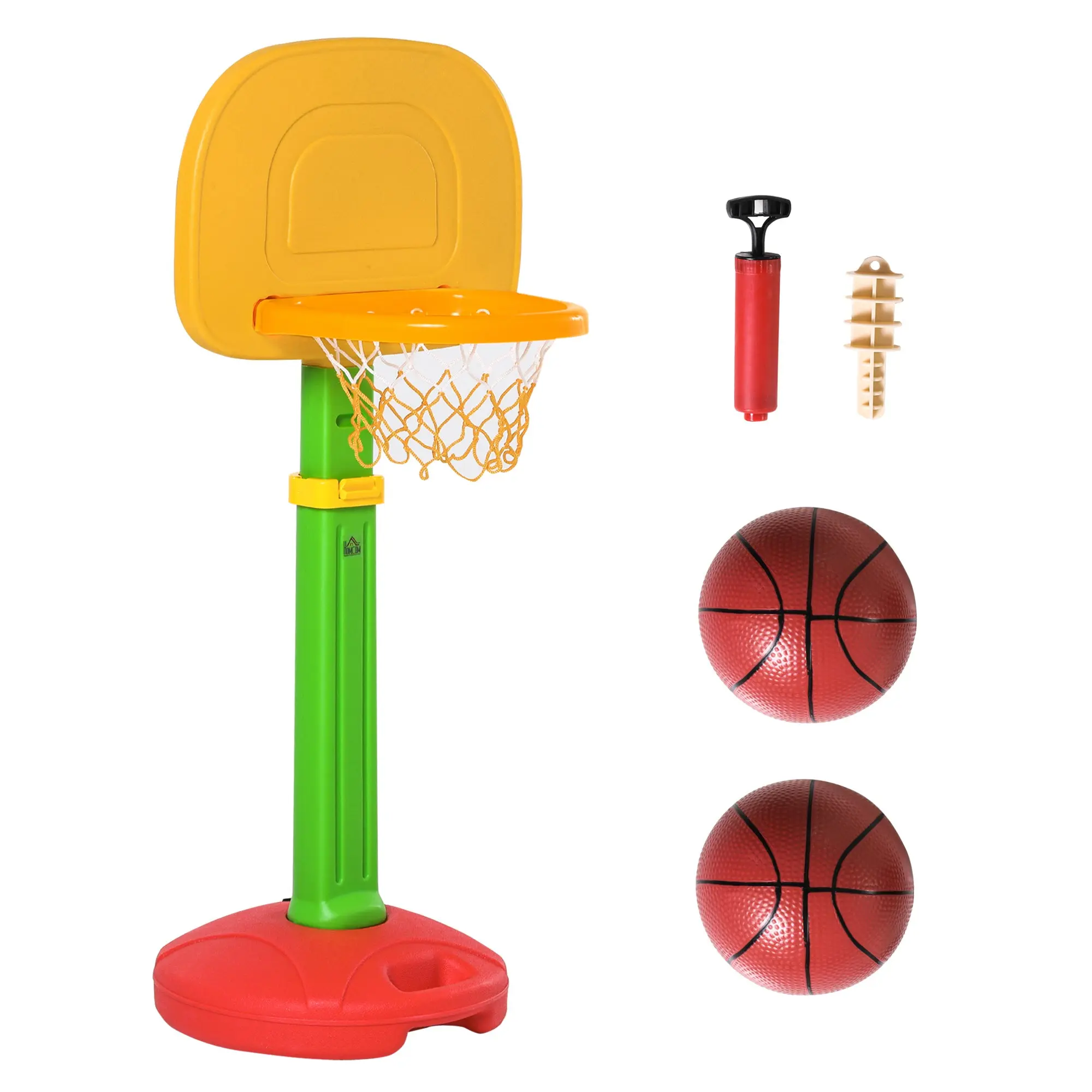 Children's Adjustable Basketball Hoop with 2 Balls and Air Pump for Kids 3+ Indoor and Outdoor Sports Toys 52.5x44x120-160 cm Multicolor
