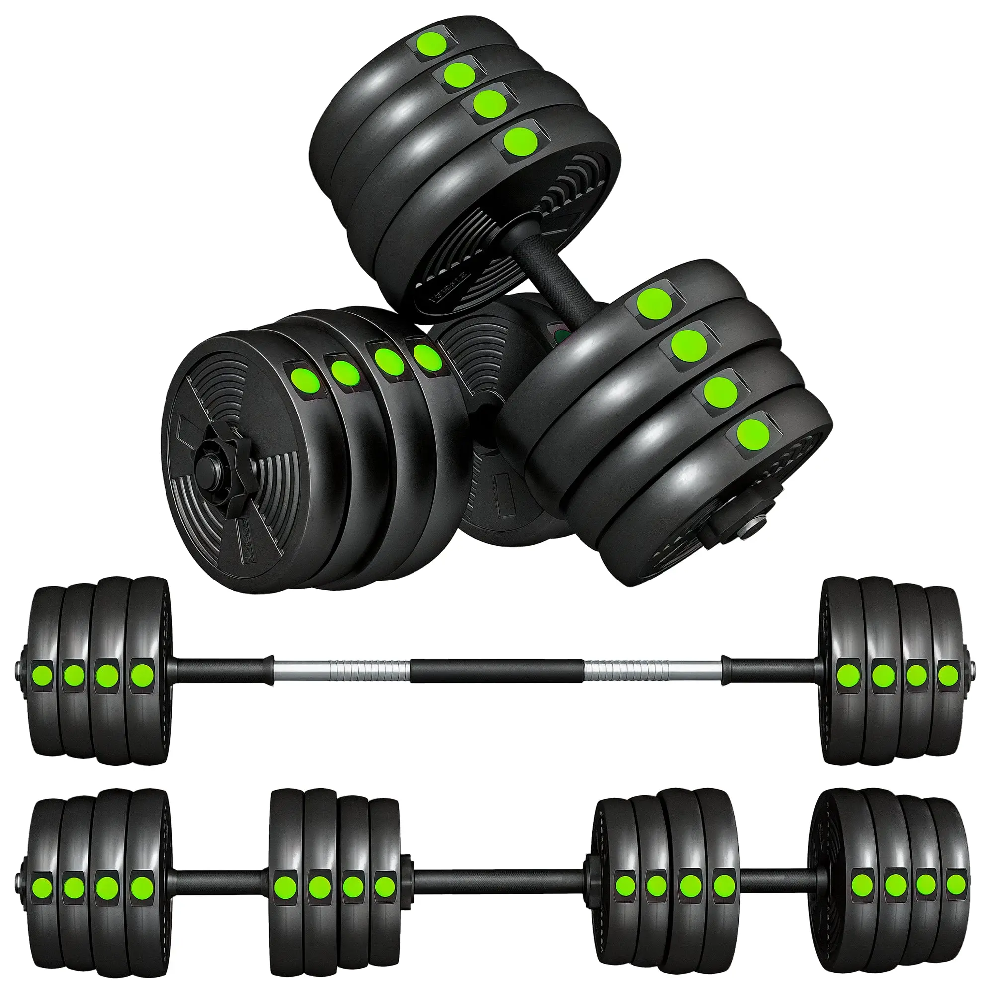 SPORTNOW 30kg Dumbbell Kit 2 in 1 Weight Set with Barbell Anti-Slip Handle Adjustable Dumbbells for Strength Training at Home Gym Office Black and Green