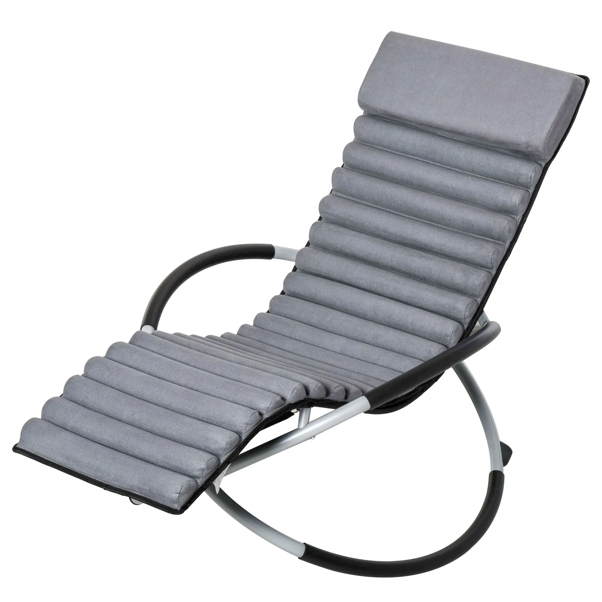 Outdoor Rocking Chair, 2-in-1 Garden Rocking Sun Lounger with Removable Cushion, Foldable Metal Frame, Breathable Texteline Seat, Anti-Tip Stopper, Dark Grey, 145 x 74 x 86 cm