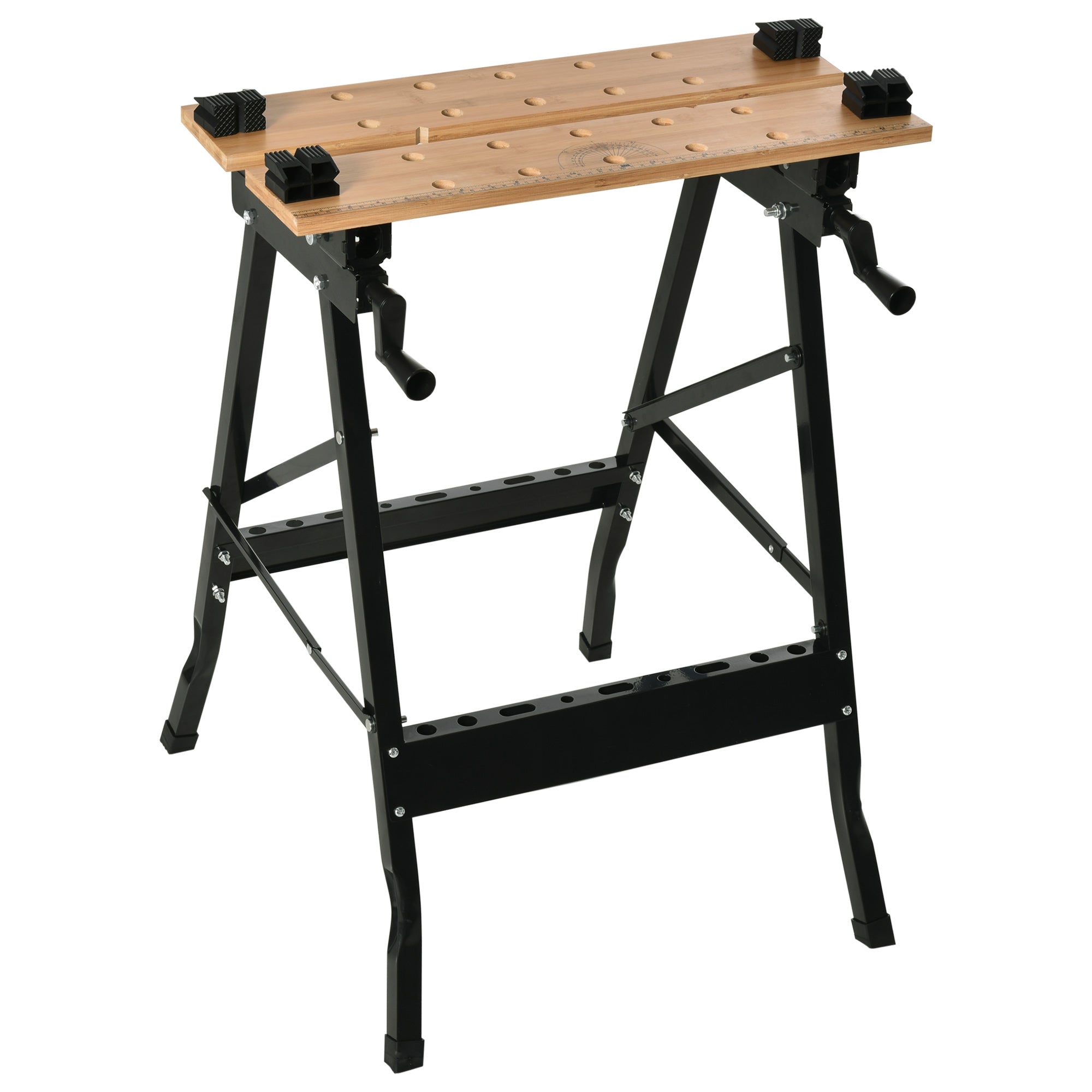 HOMCOM Faltbare Tragbare Werkbank mit Verstellbaren Bambus- und Stahlplatten 150 kg Tragkraft 63,5x60,5x78 cm Naturholz und Schwarz