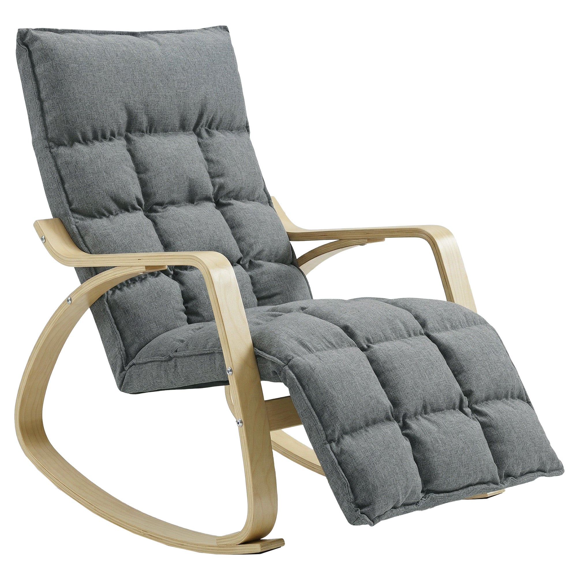 Rocking Recliner Chair with Adjustable Footrest, High Back Lounge Chair with Linen-Look Upholstery, Gray