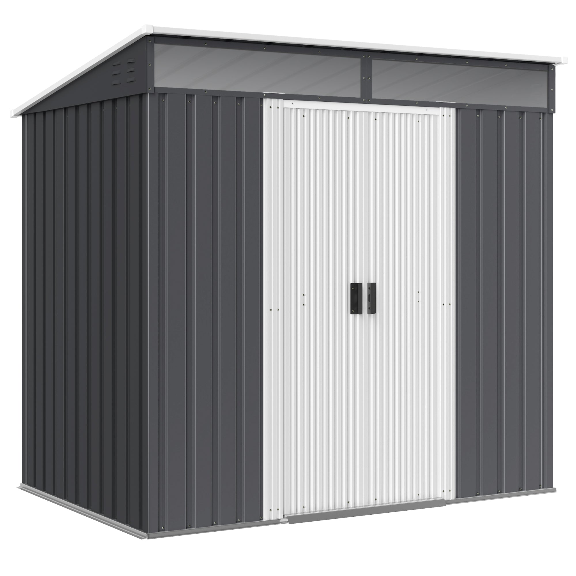 2m? Garden Shed 195x122x181.5 cm Metal Outdoor Shed with Floorless Base Sliding Door 2 Windows and Anti-UV for Storing Tools on Terrace Patio Dark Gray