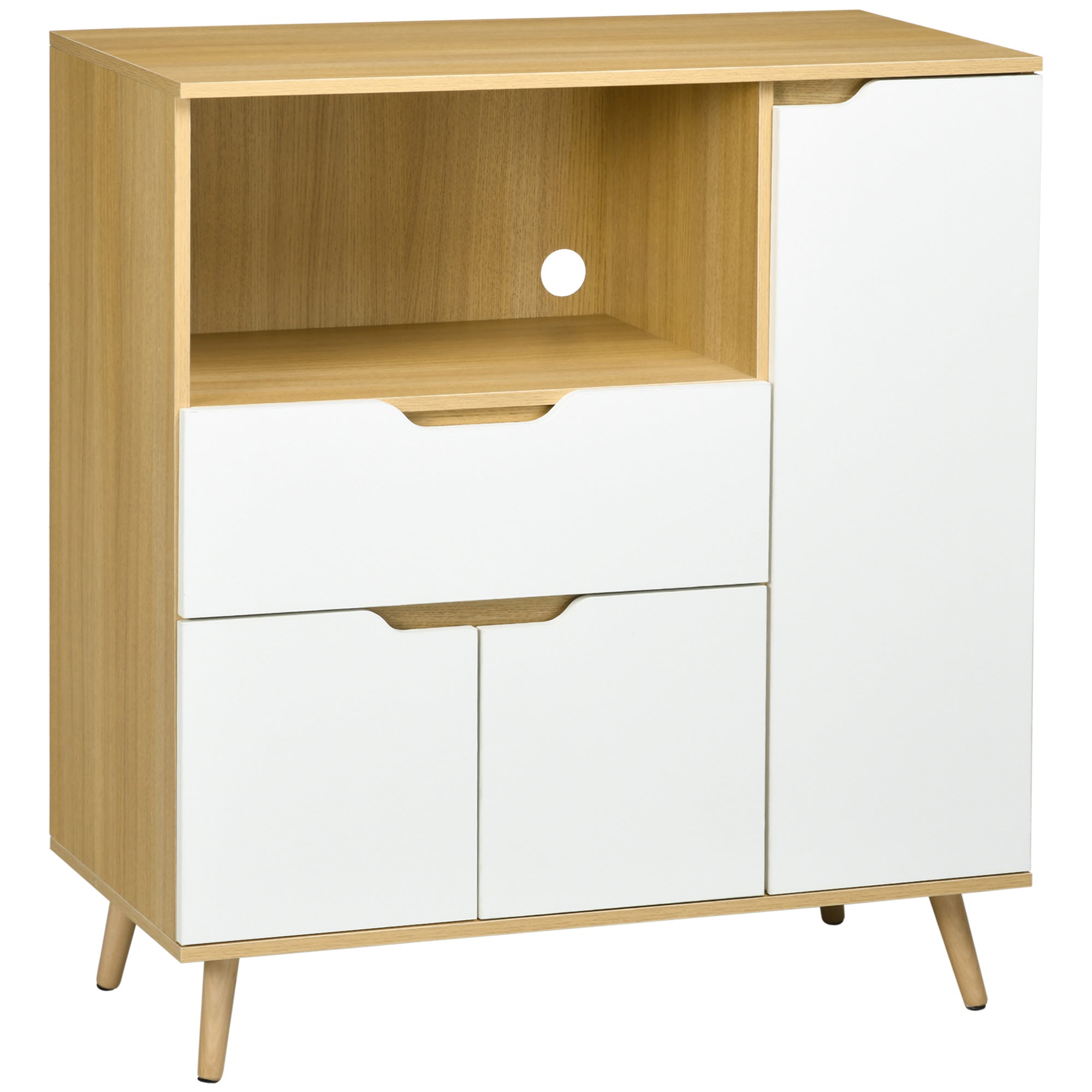 HOMCOM Mikrobølgeovn Cabinet - Moderne Sideboard med Skuffe, 3 Døre og Kompartiment - Buffet Sideboard til Spisestue og Stue 90x40x98,5 cm Hvid