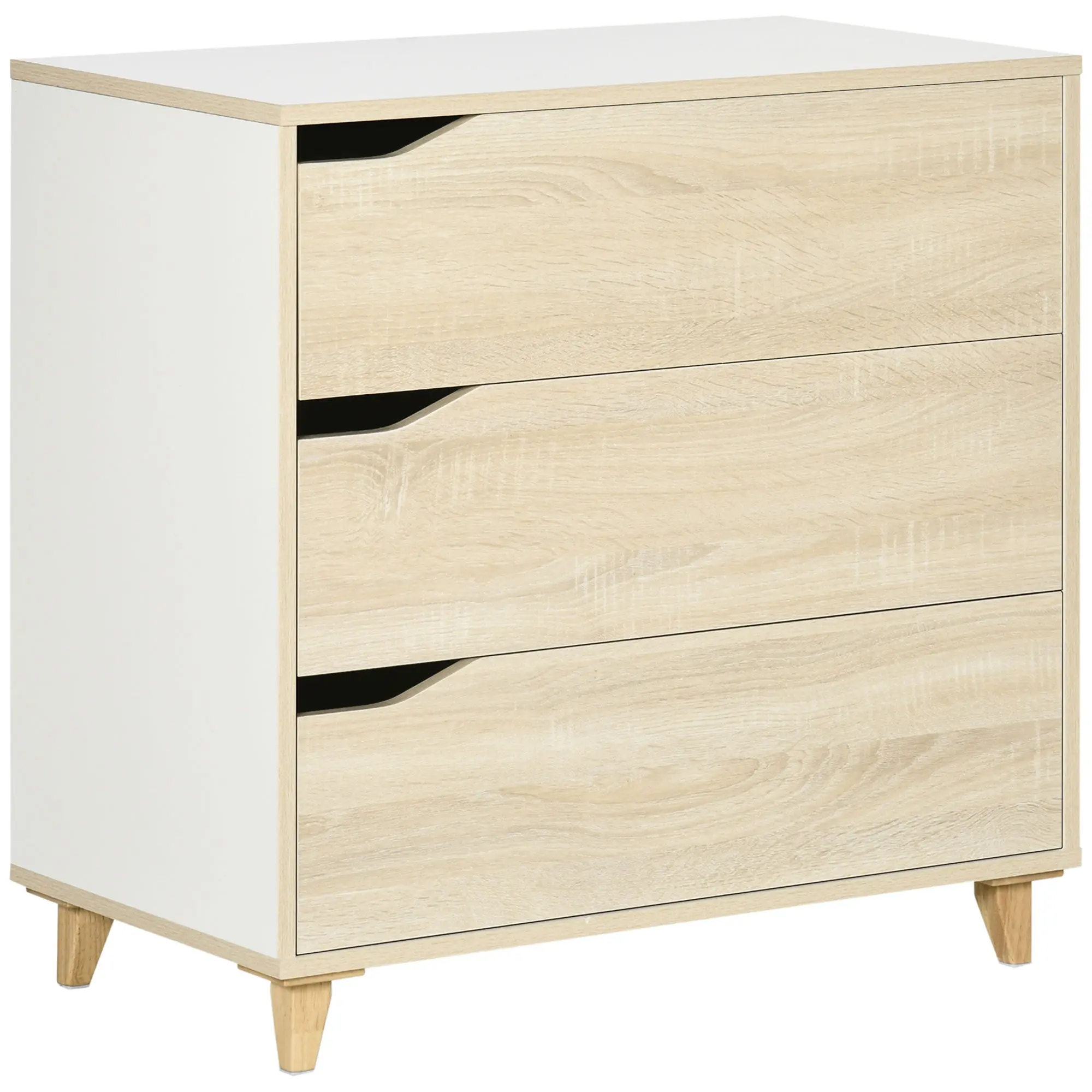 Chest of Drawers with 3 Drawers Two-Tone White and Wood Grain Storage Unit - 75 x 42 x 75 cm