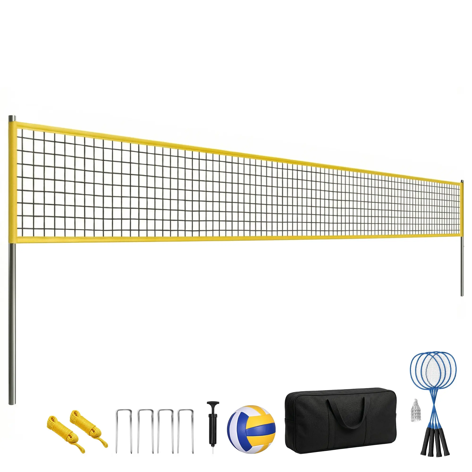 SPORTNOW Volleyball & Badminton Set — Adjustable Steel Posts, Volleyball, Portable Badminton Net, 4 Rackets, 4 Shuttlecocks, Carry Bag — Lawn, Beach & Garden